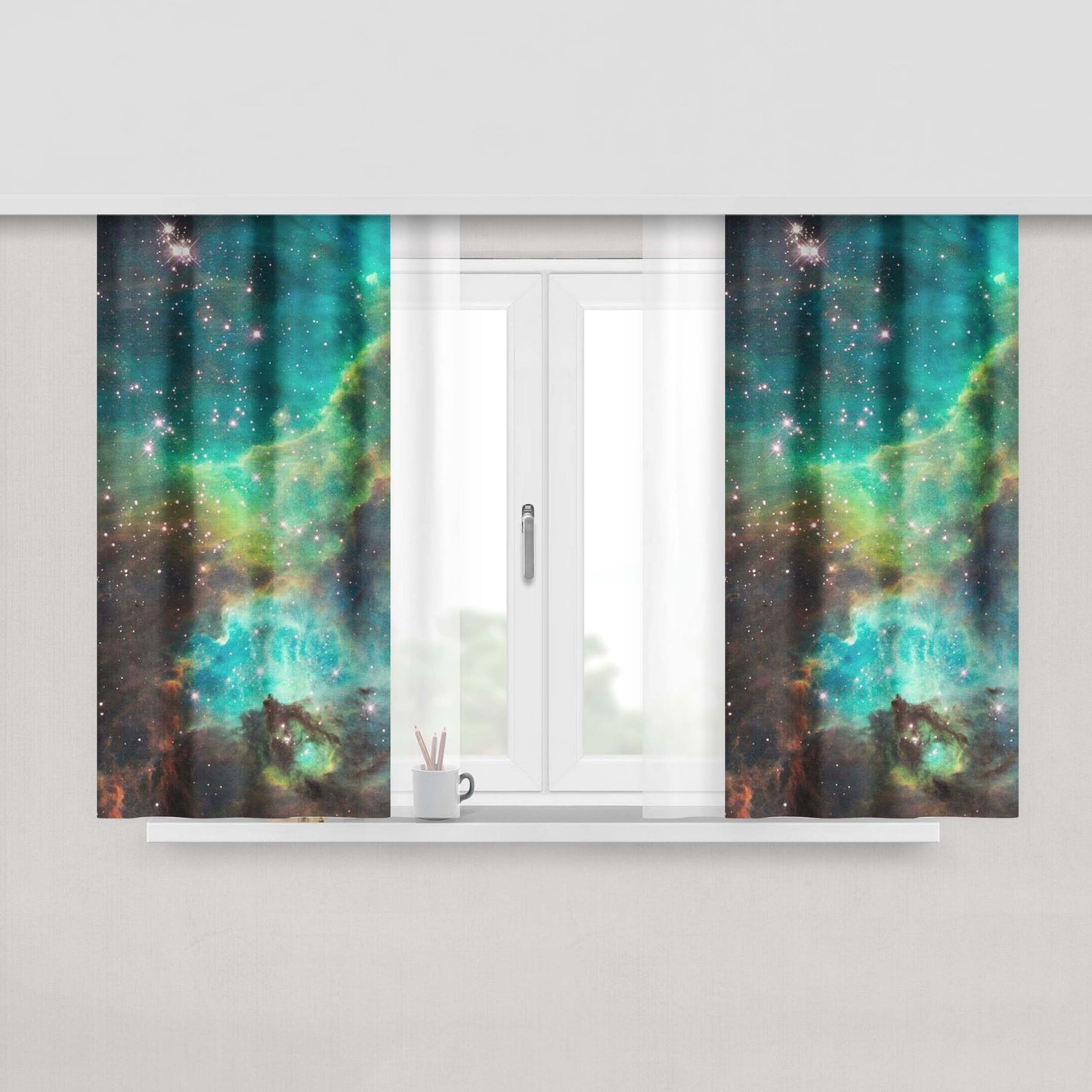 Green Galaxy 2 Peach Skin Window Curtains