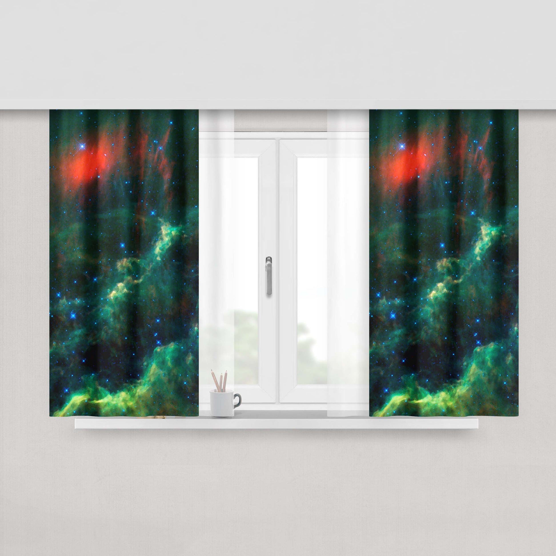 Green Galaxy Peach Skin Window Curtains