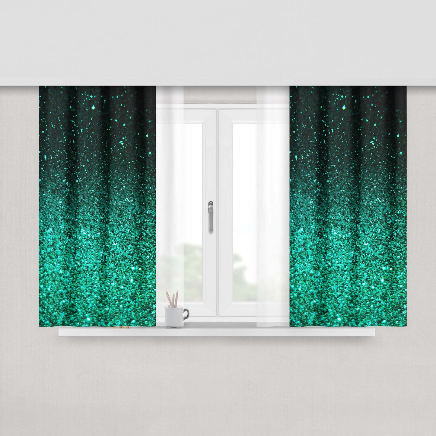 Green Glitter Color Wallpapers Peach Skin Window Curtains