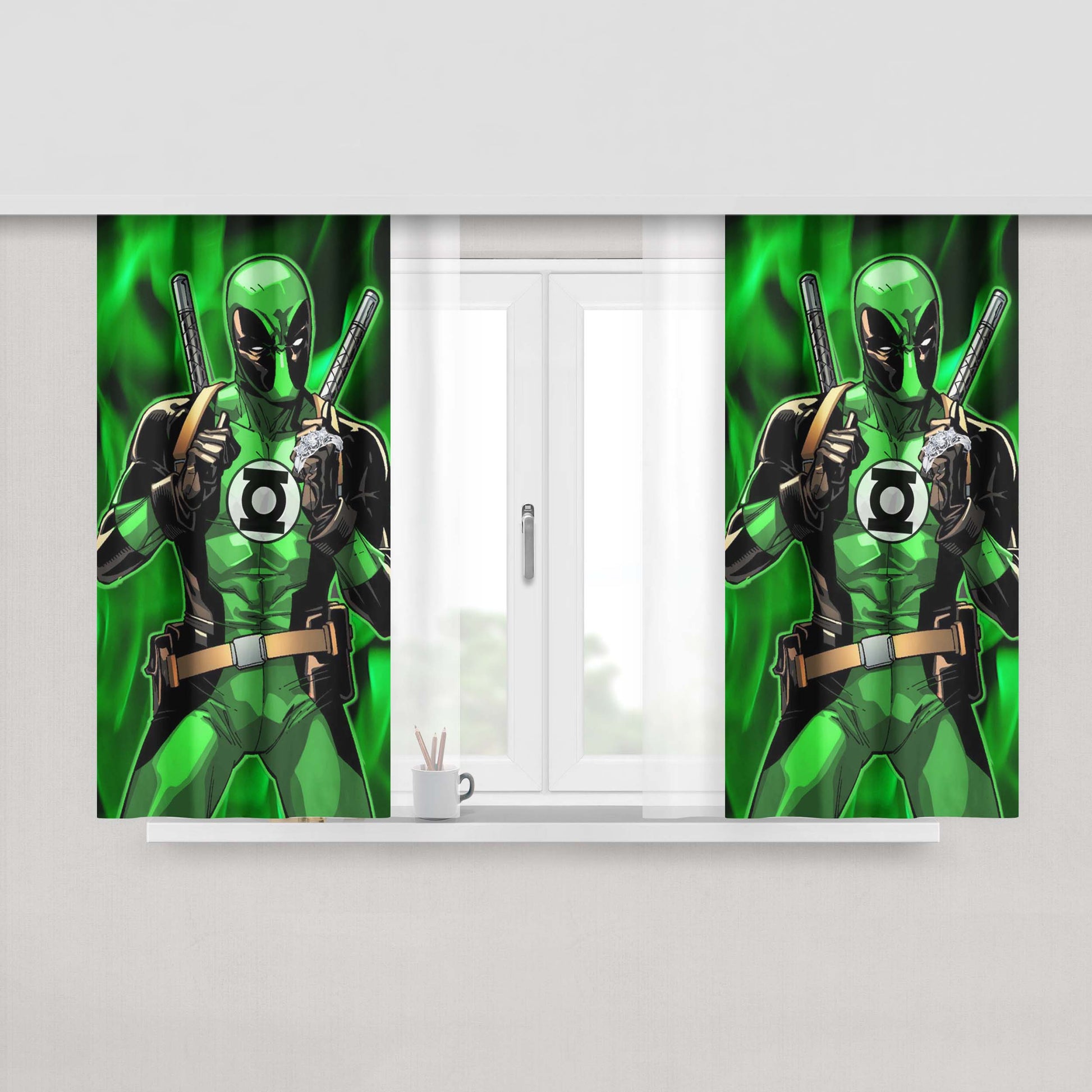 Green Lantern Dc Comics Superhero Deadpool Peach Skin Window Curtains