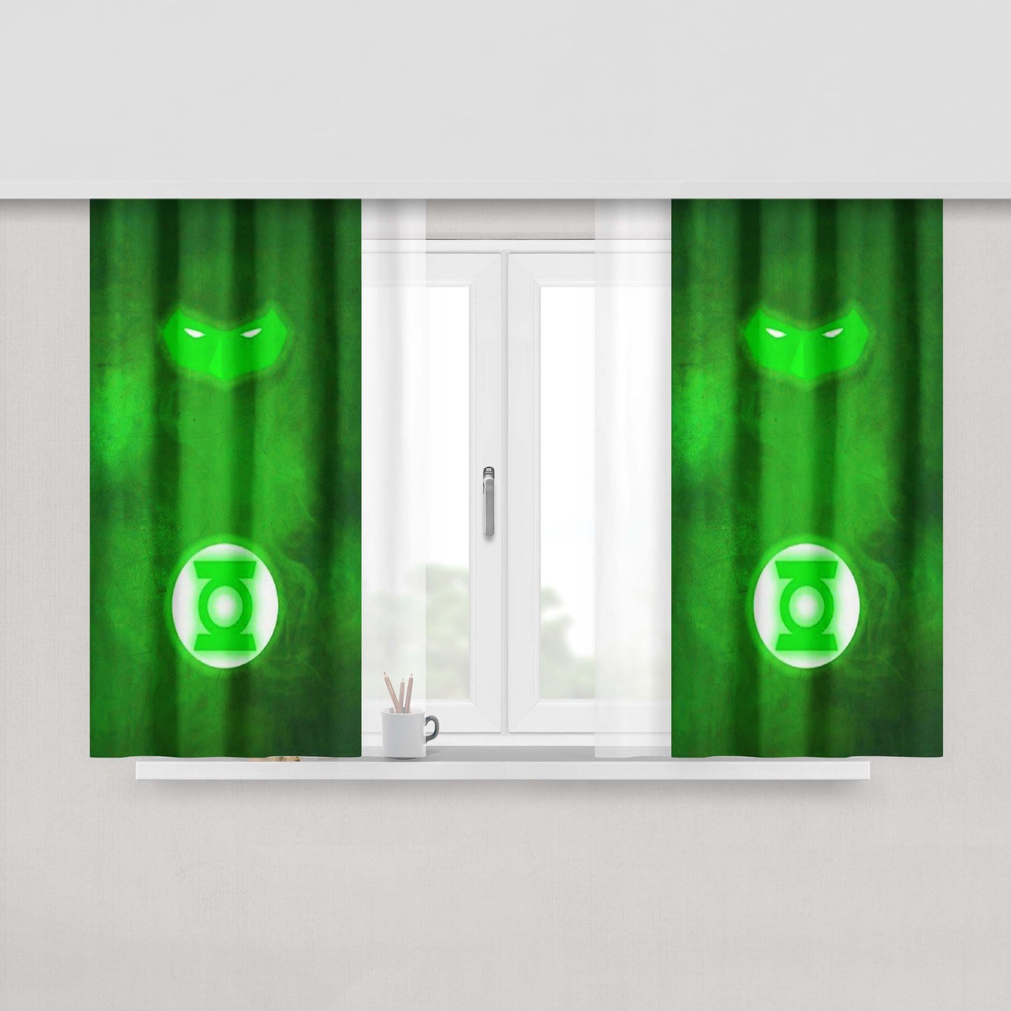 Green Lantern Dc Superhero Peach Skin Window Curtains