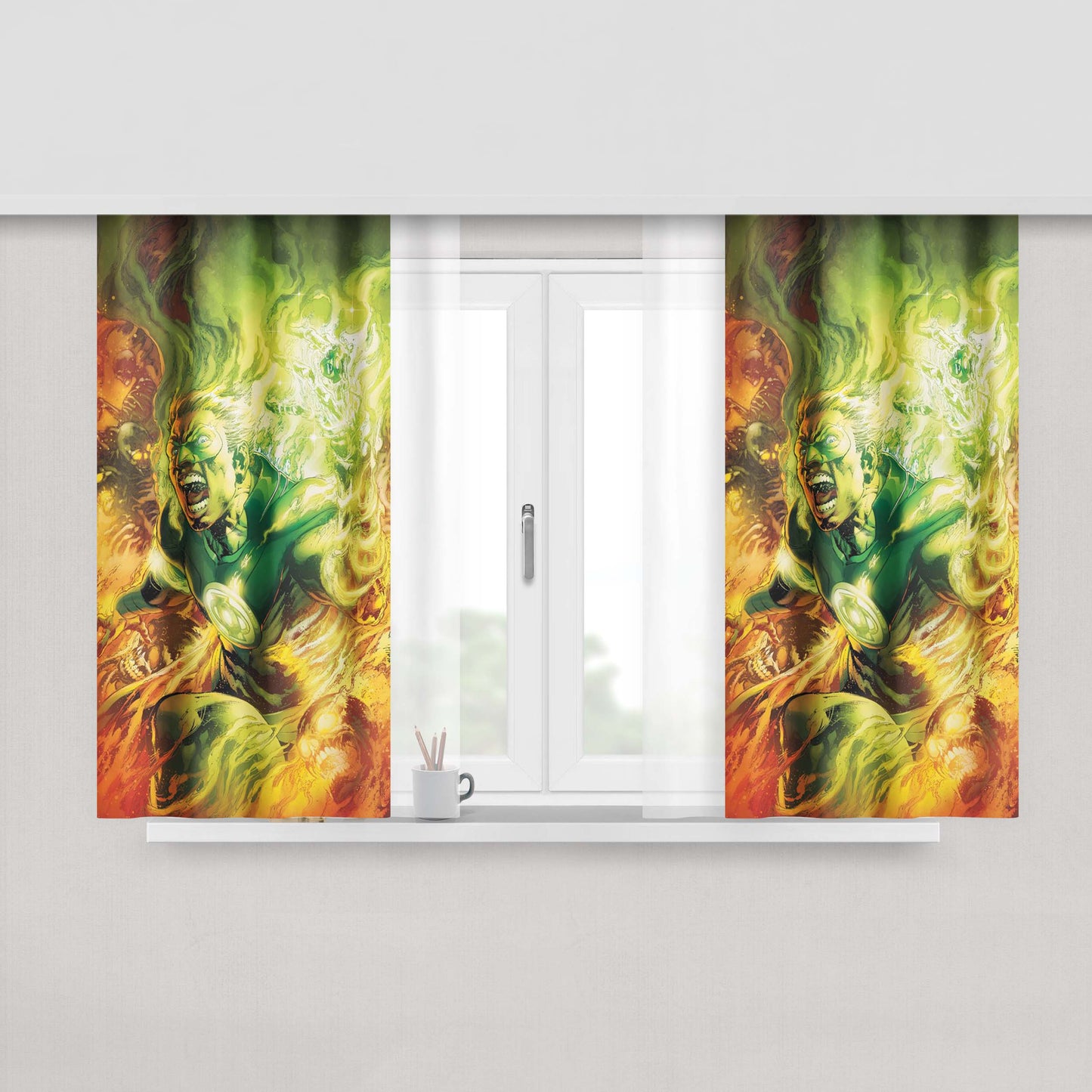Green Lantern Fire Power Peach Skin Window Curtains