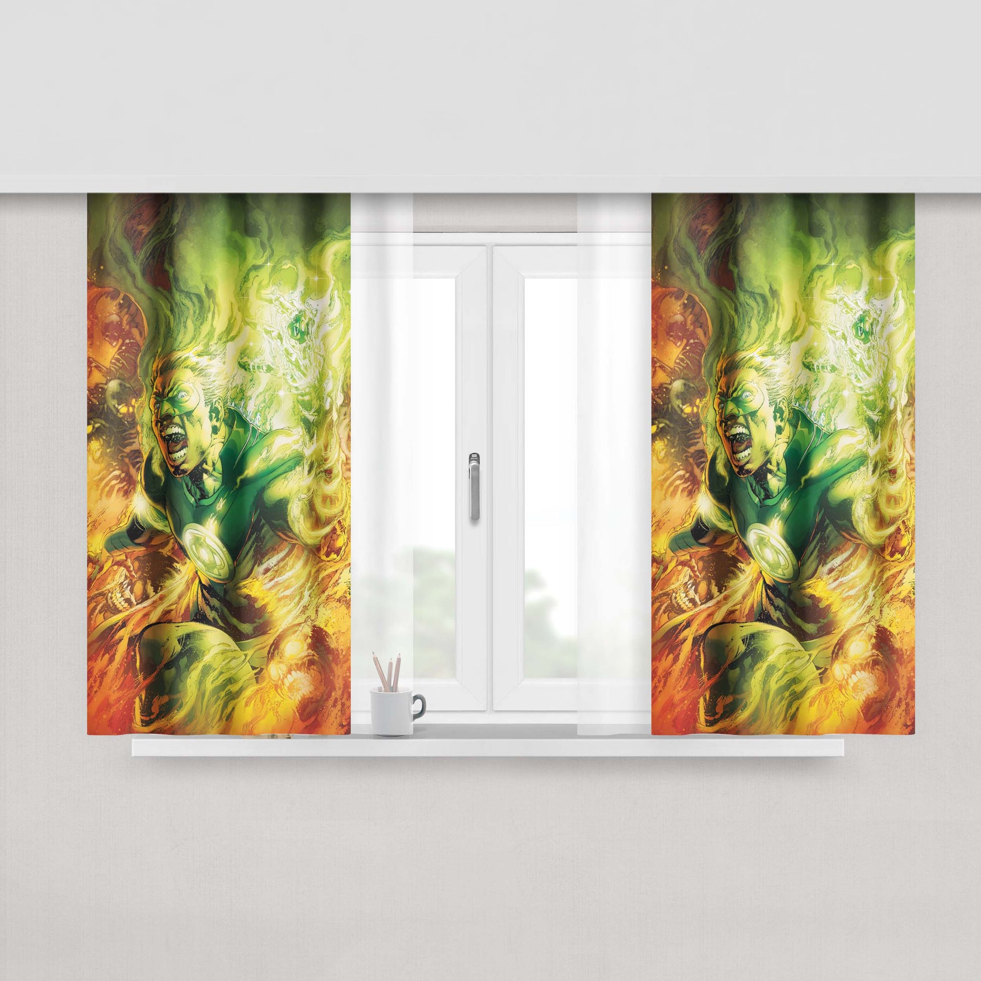 Green Lantern Fire Power Peach Skin Window Curtains