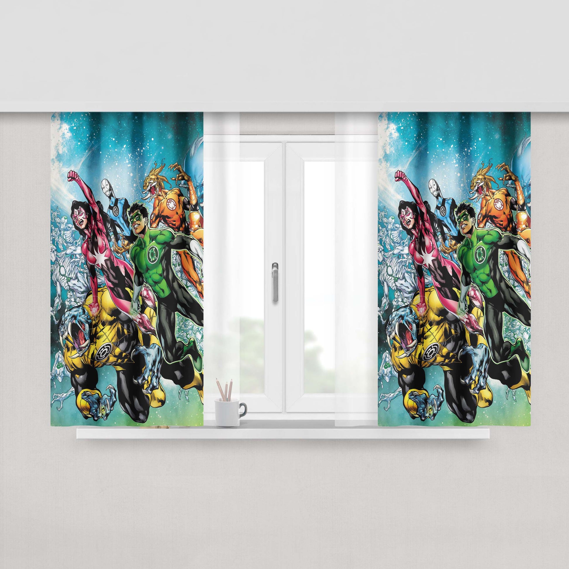Green Lantern Full Char Peach Skin Window Curtains