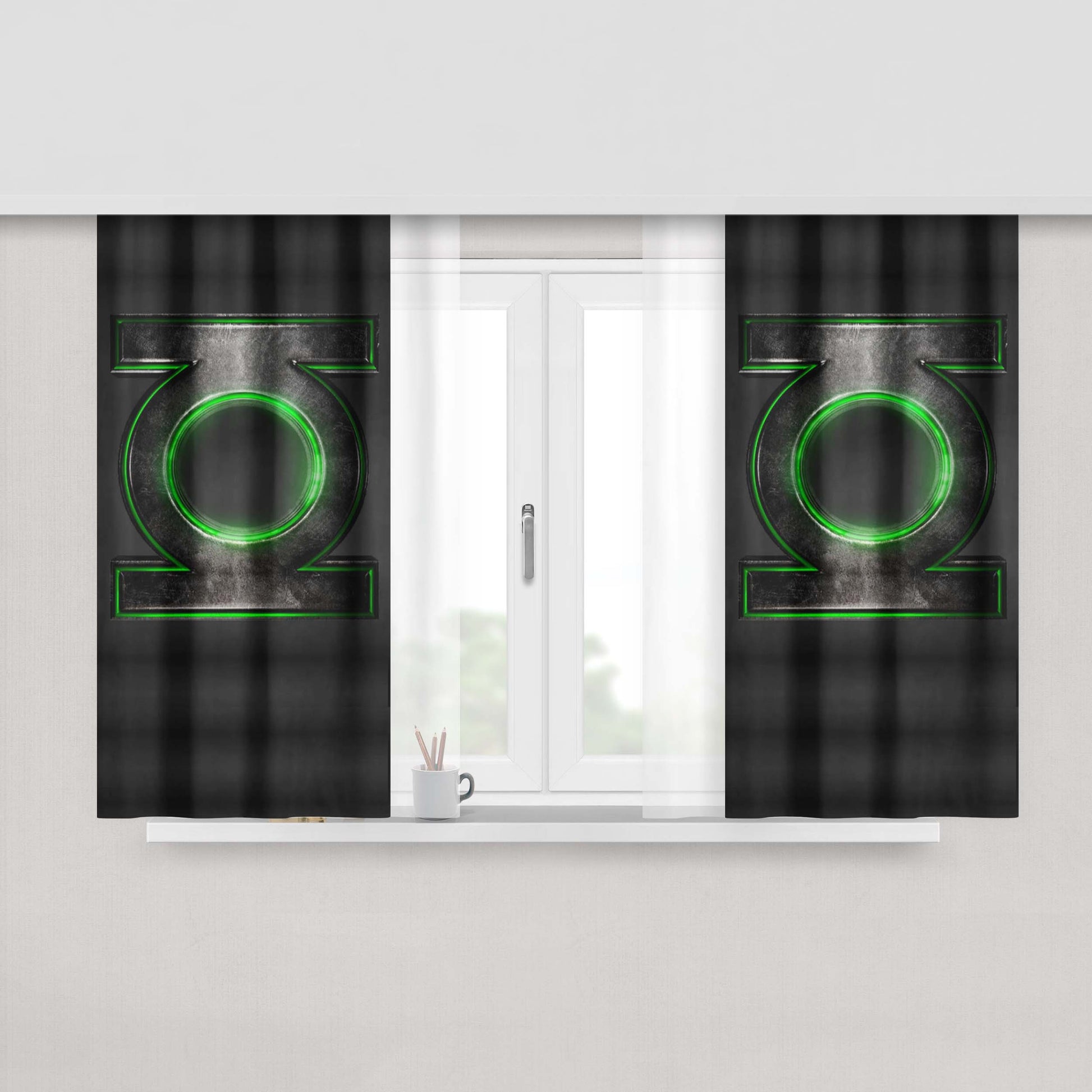 Green Lantern Logo Peach Skin Window Curtains