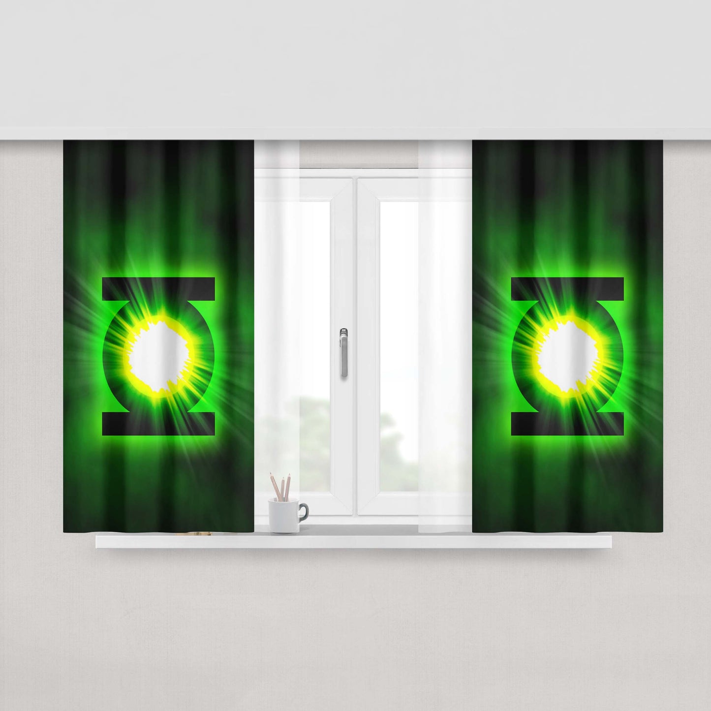 Green Lantern Power Ring Logo Peach Skin Window Curtains