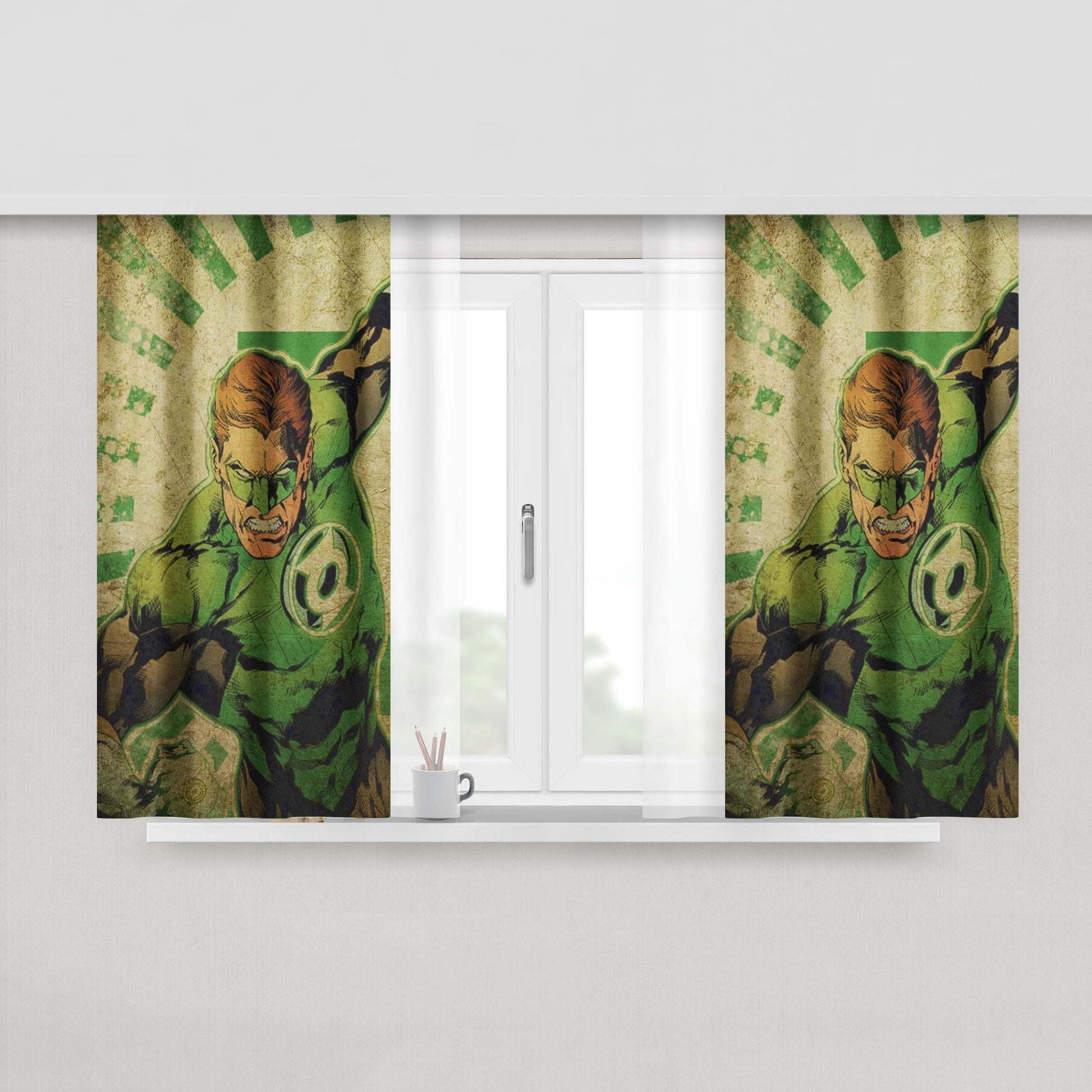 Green Lantern Vintage Hero Wallpaper Peach Skin Window Curtains