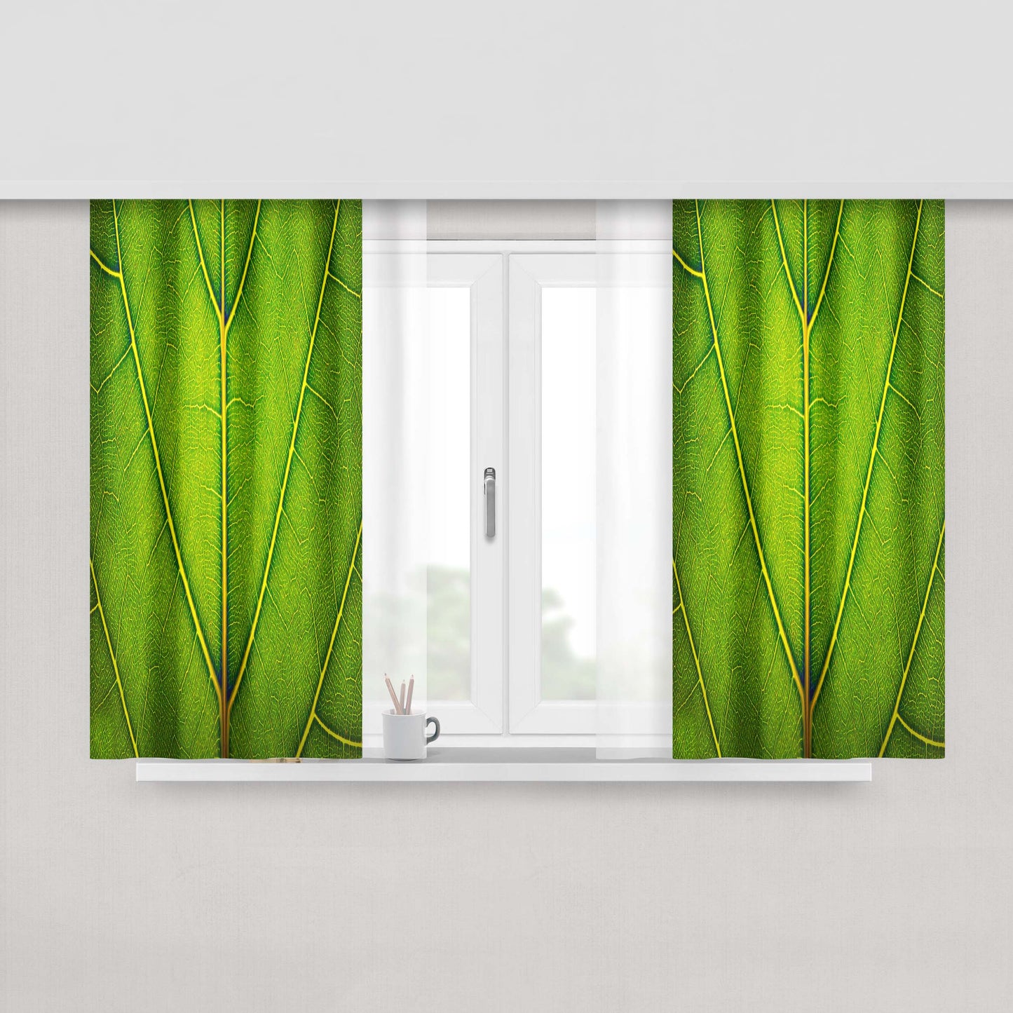 Green Leaf Peach Skin Window Curtains