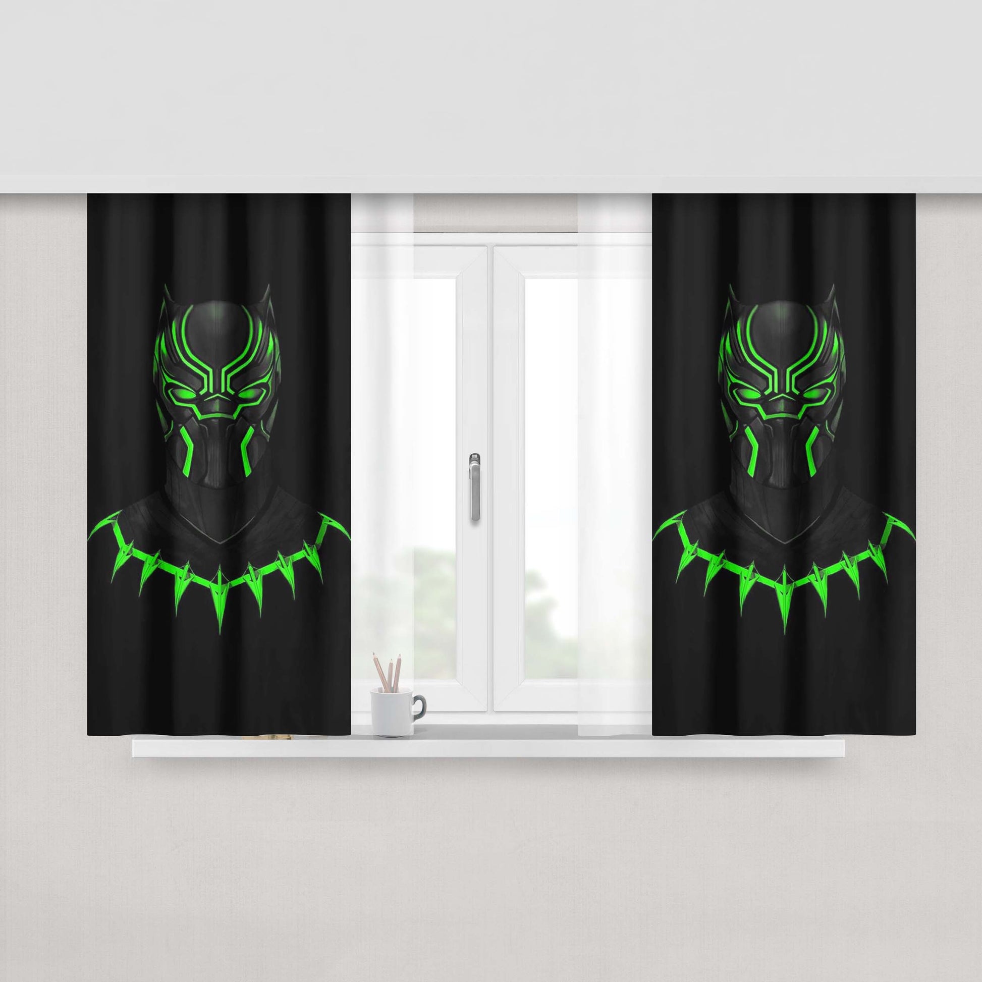 Green Light Black Panther Neon Peach Skin Window Curtains
