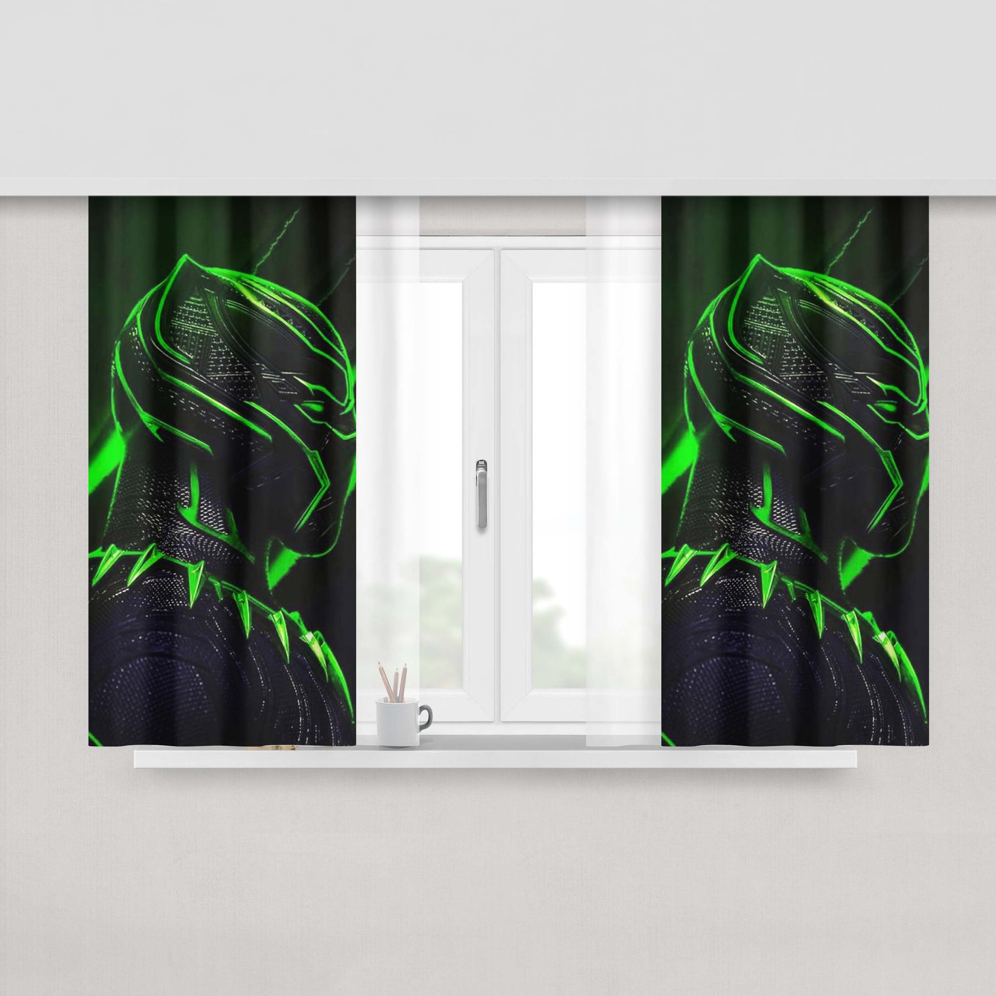 Green Light Black Panther Peach Skin Window Curtains