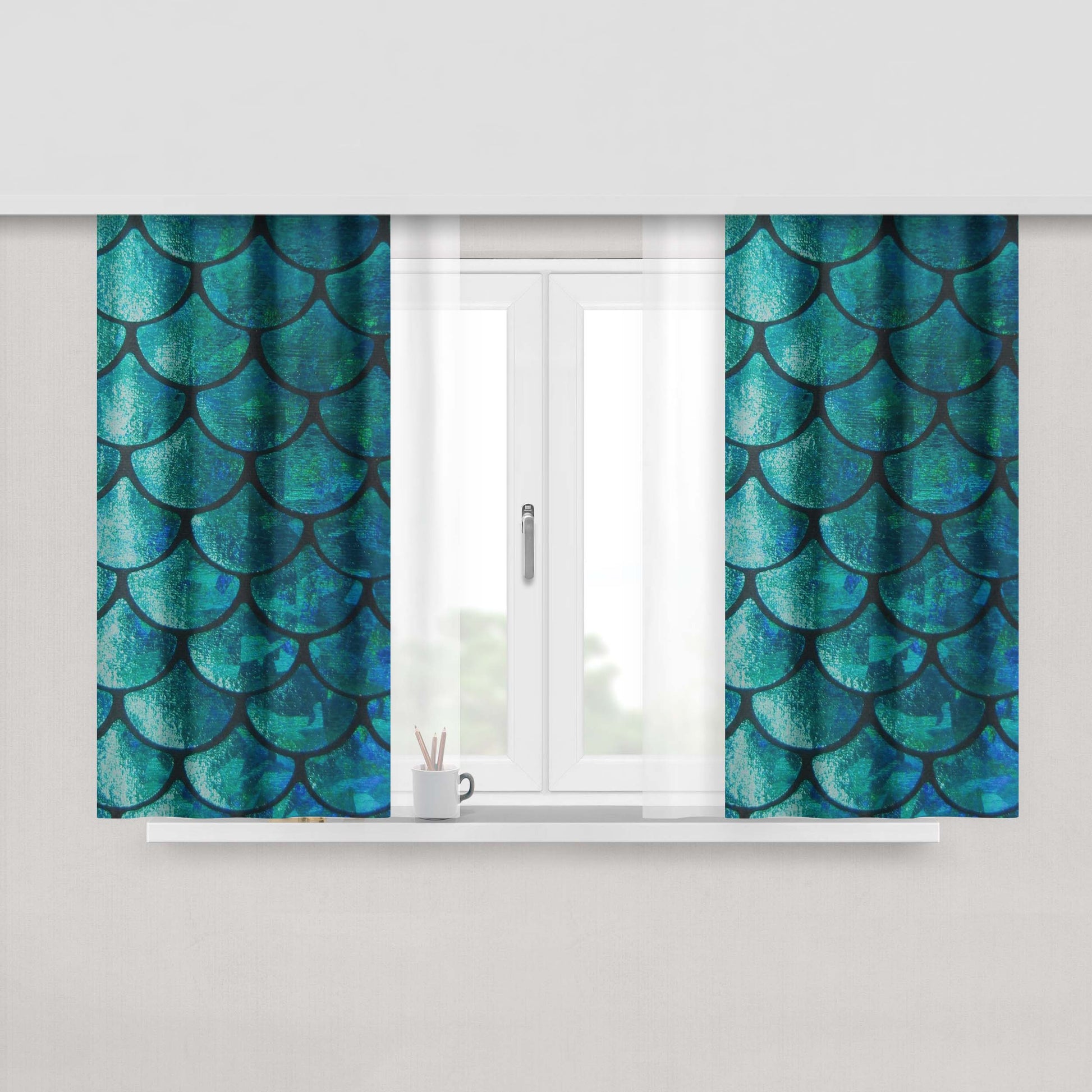 Green Metalic Skin Mermaid Texture Peach Skin Window Curtains