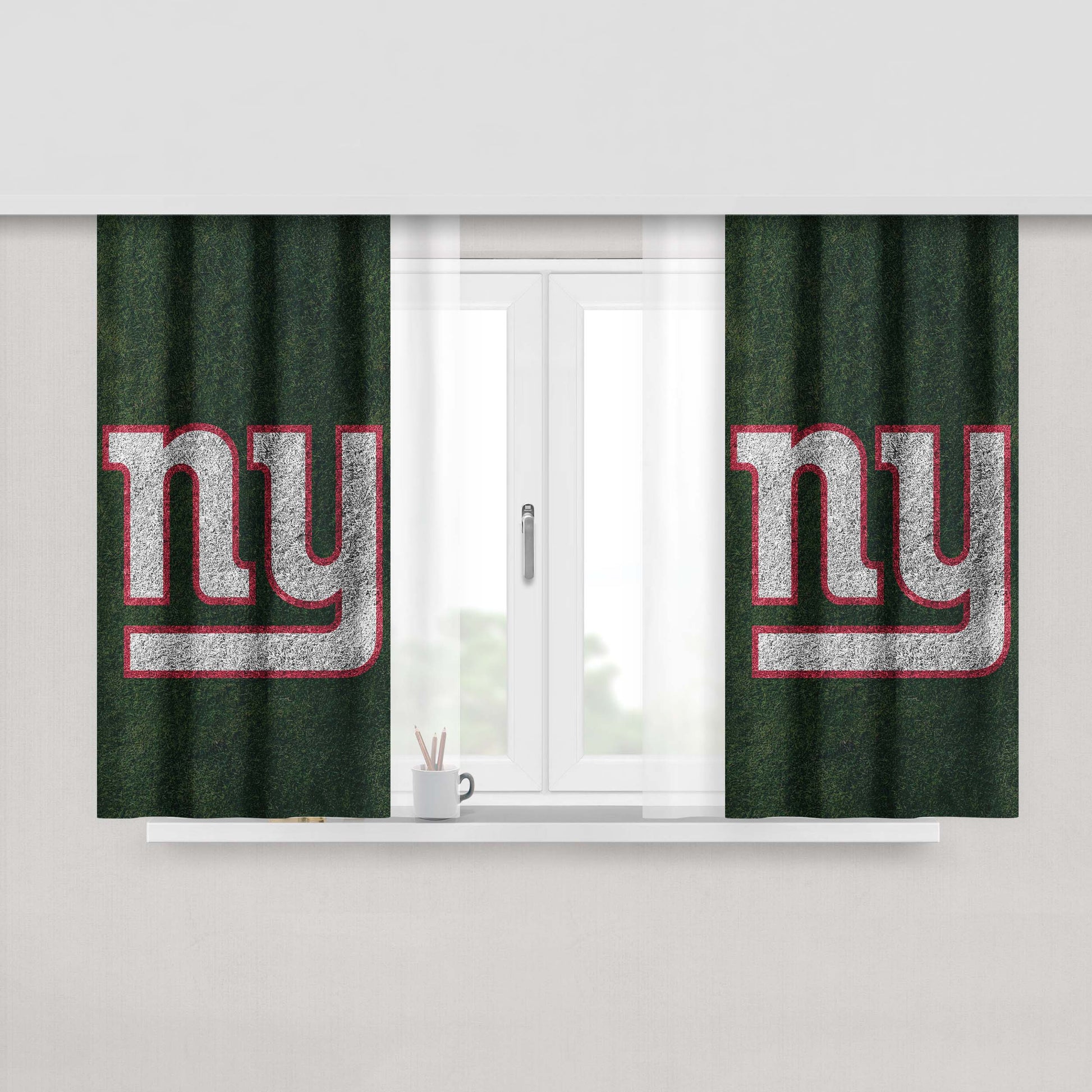 Green New York Giants Logo Peach Skin Window Curtains