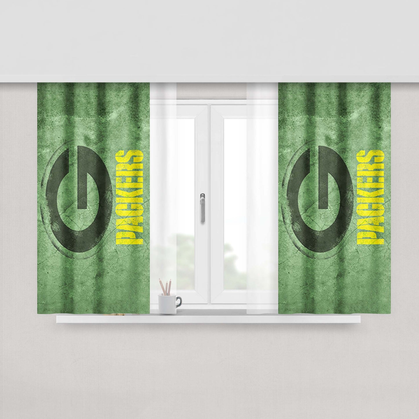 Green Packers Green Wall Landscape Peach Skin Window Curtains