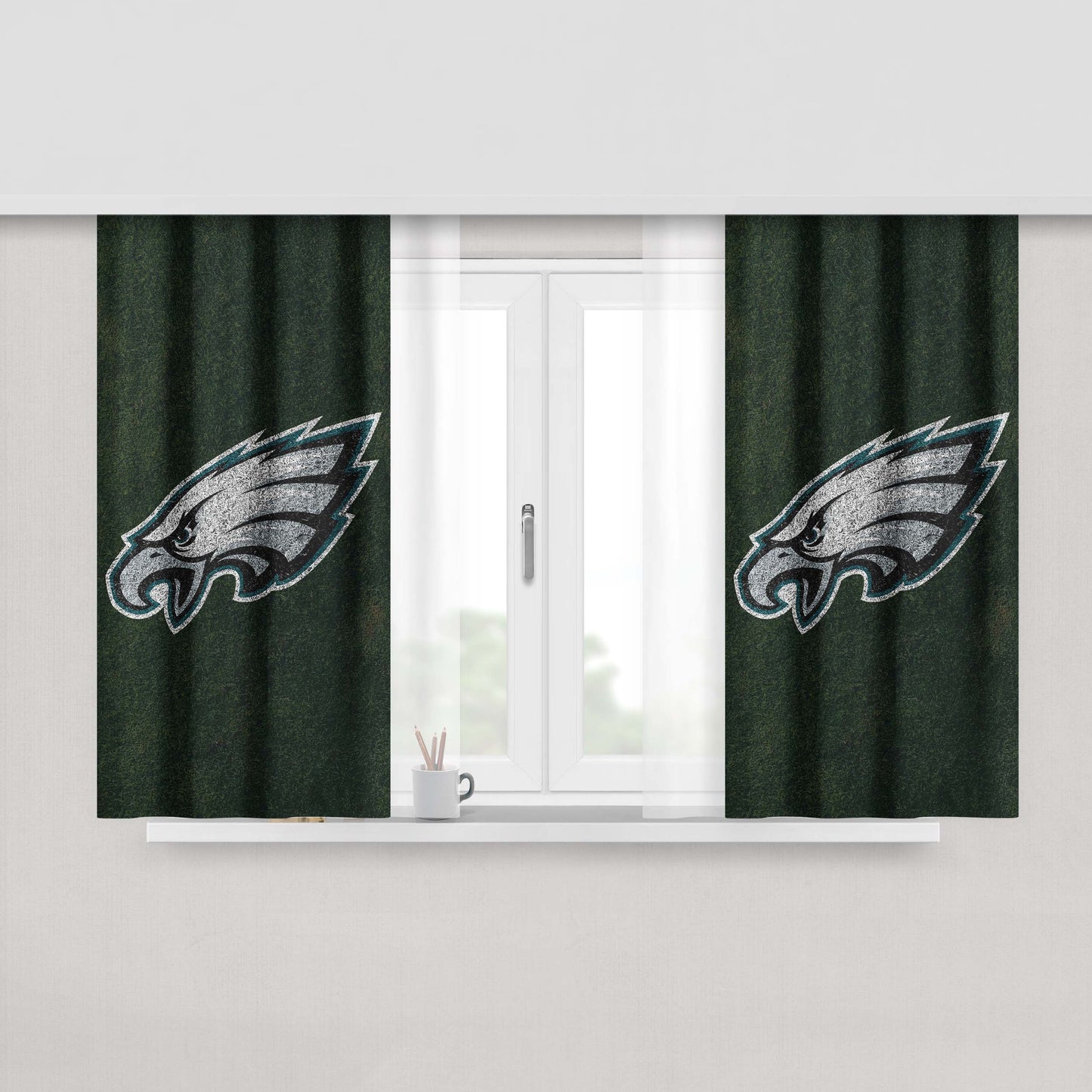 Green Philadelphia Eagles Logo Peach Skin Window Curtains