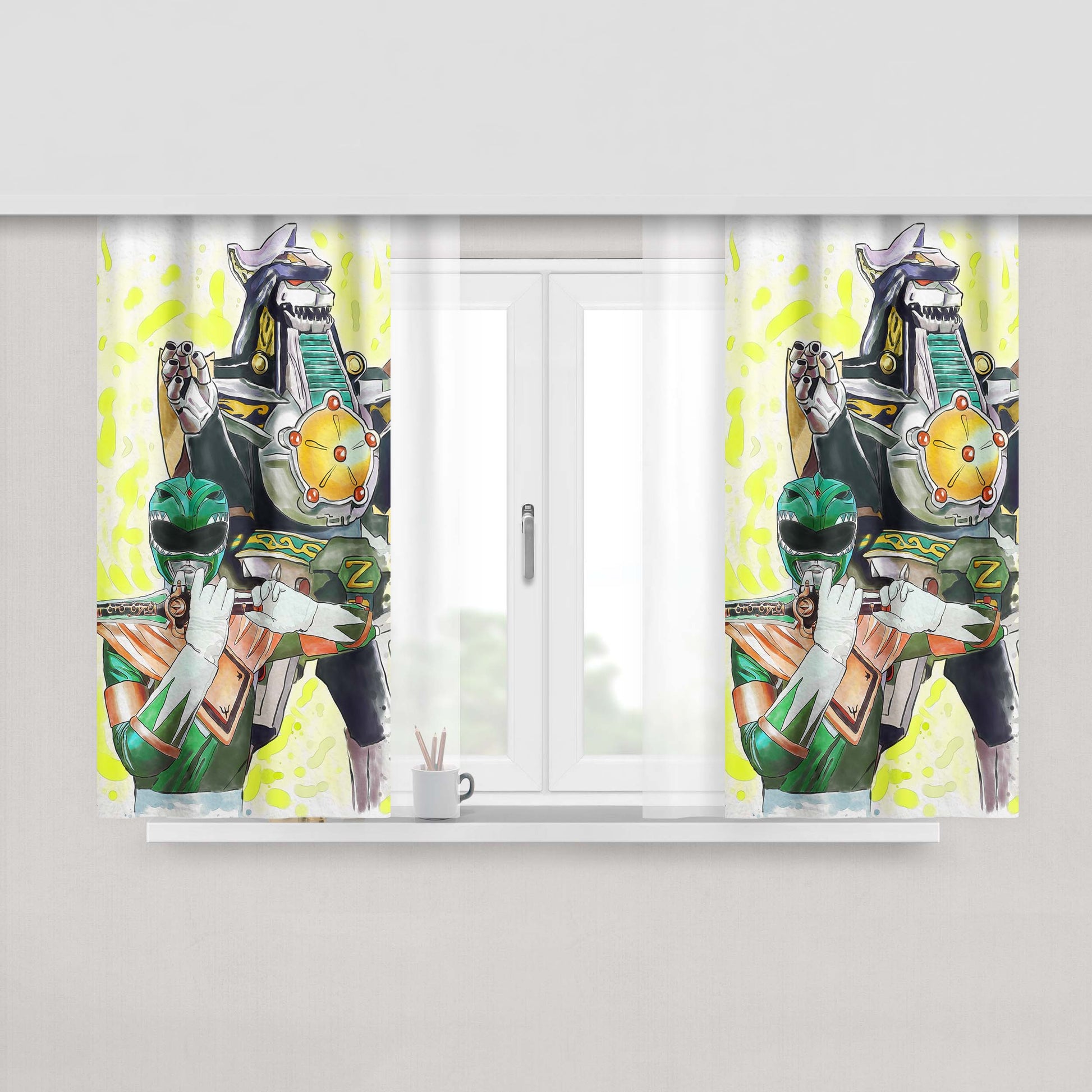 Green Power Rangers Artwork Peach Skin Window Curtains