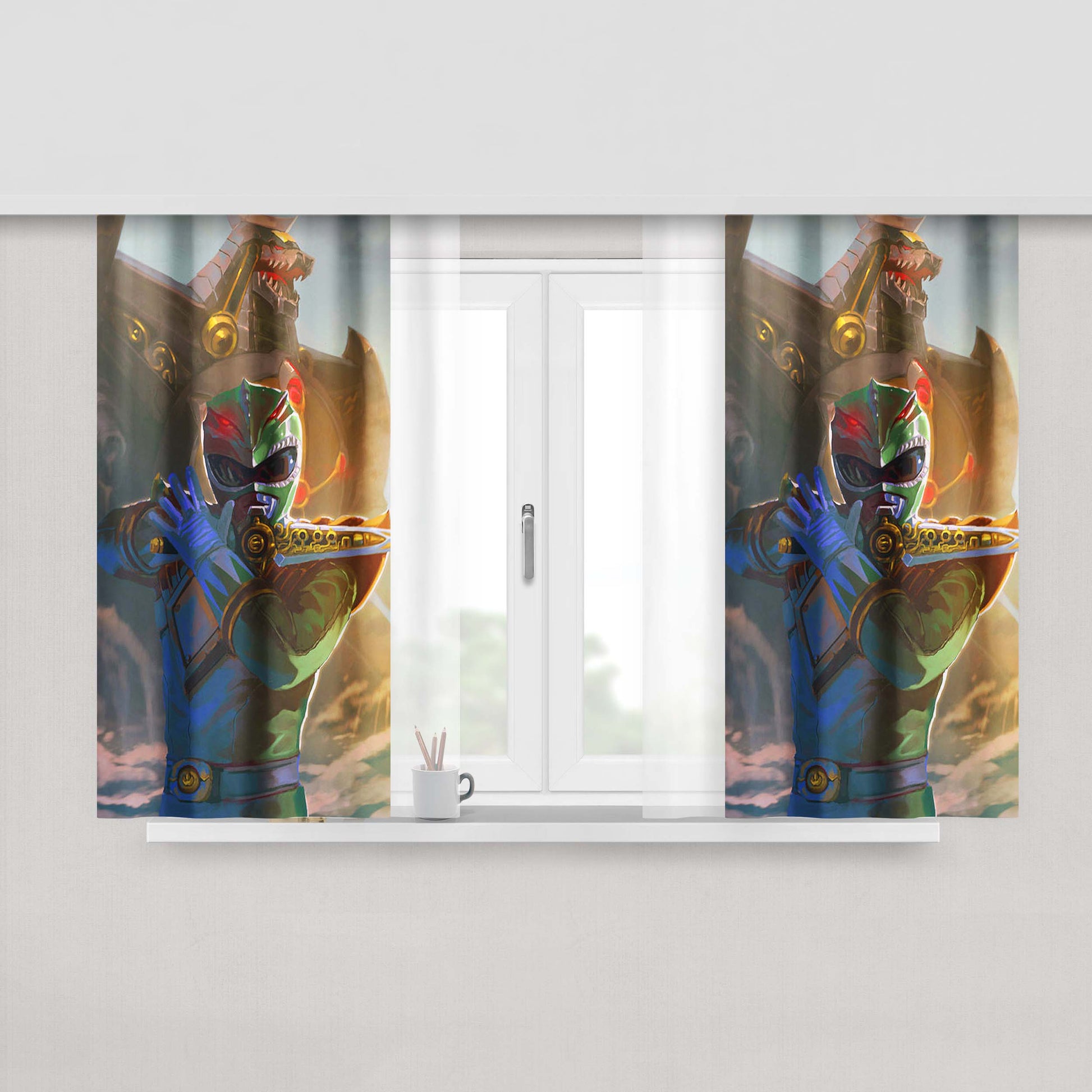 Green Power Rangers Poster 2 Peach Skin Window Curtains