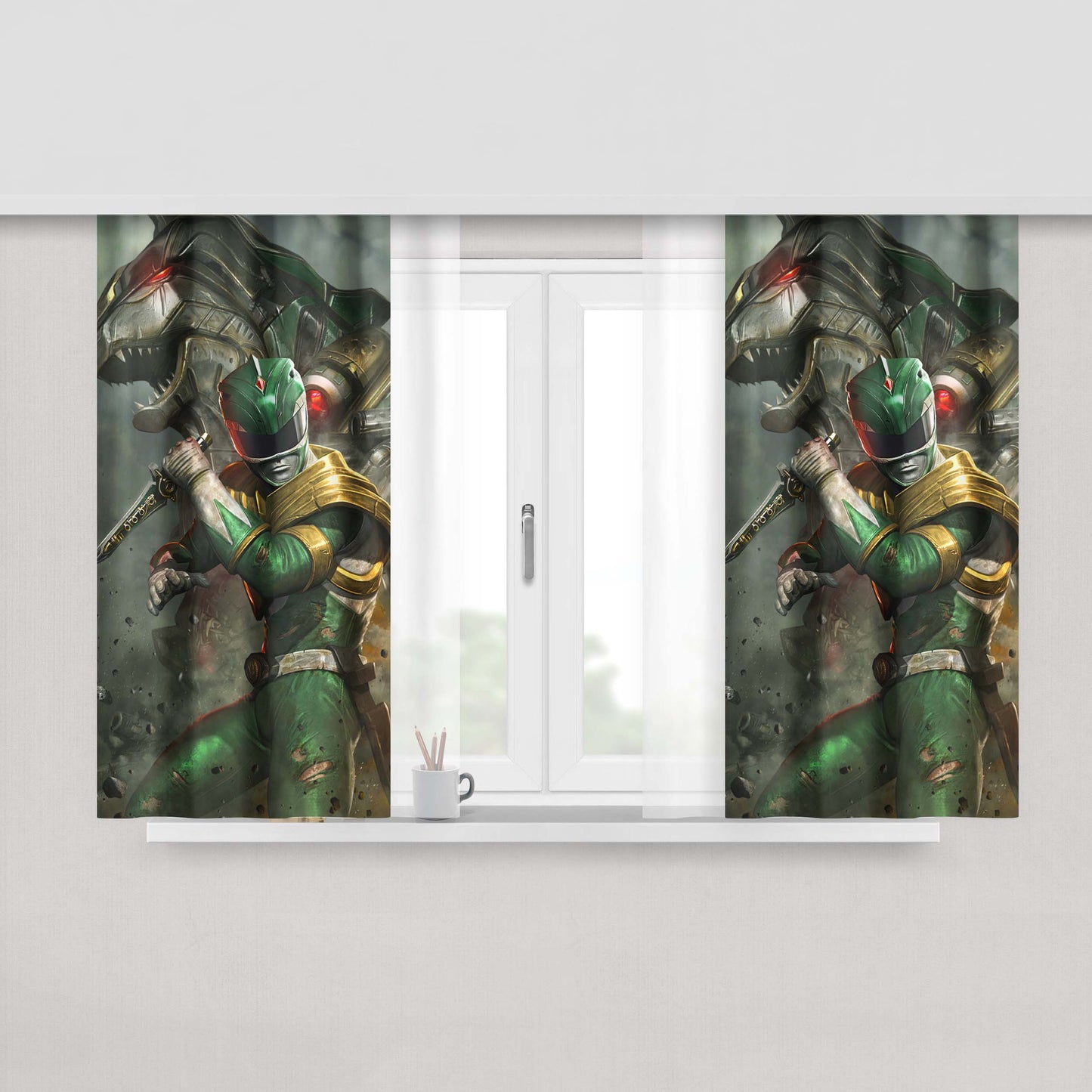 Green Power Rangers Poster Peach Skin Window Curtains