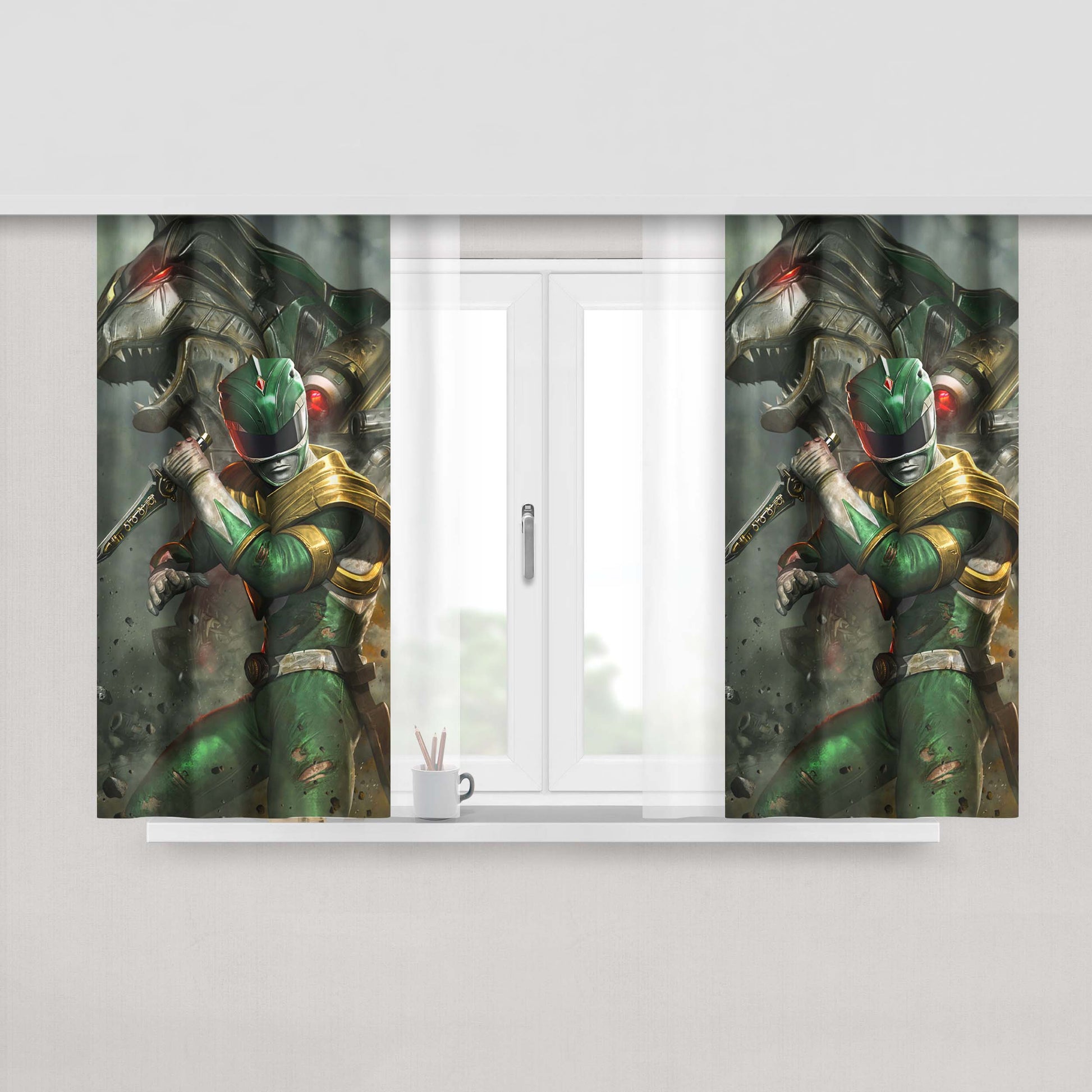 Green Power Rangers Poster Peach Skin Window Curtains