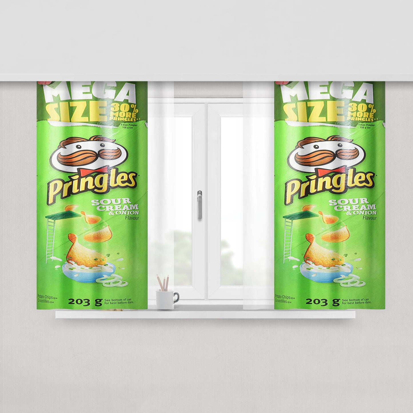 Green Pringles Sour Cream Onion Peach Skin Window Curtains