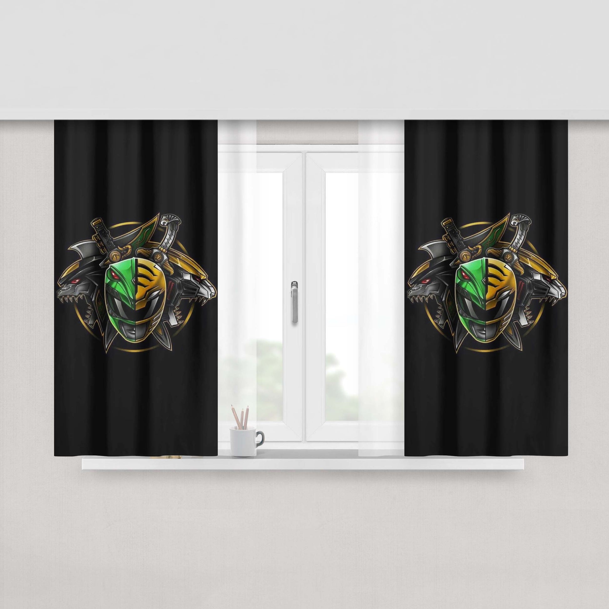 Green Ranger And White Ranger Wallpaper Peach Skin Window Curtains