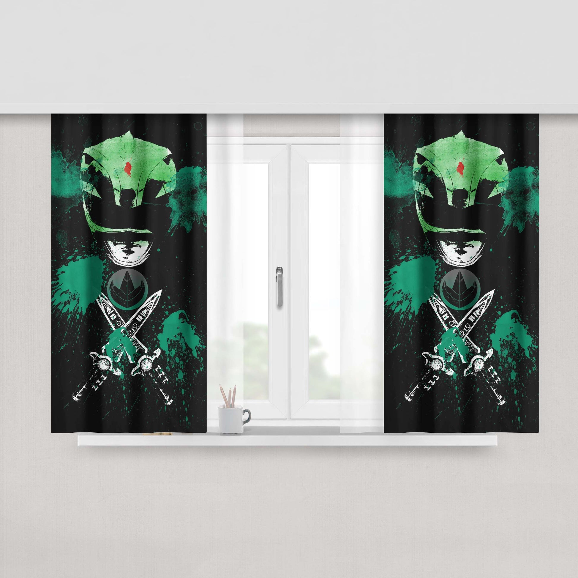 Green Rangers Splat Brushes Art Peach Skin Window Curtains