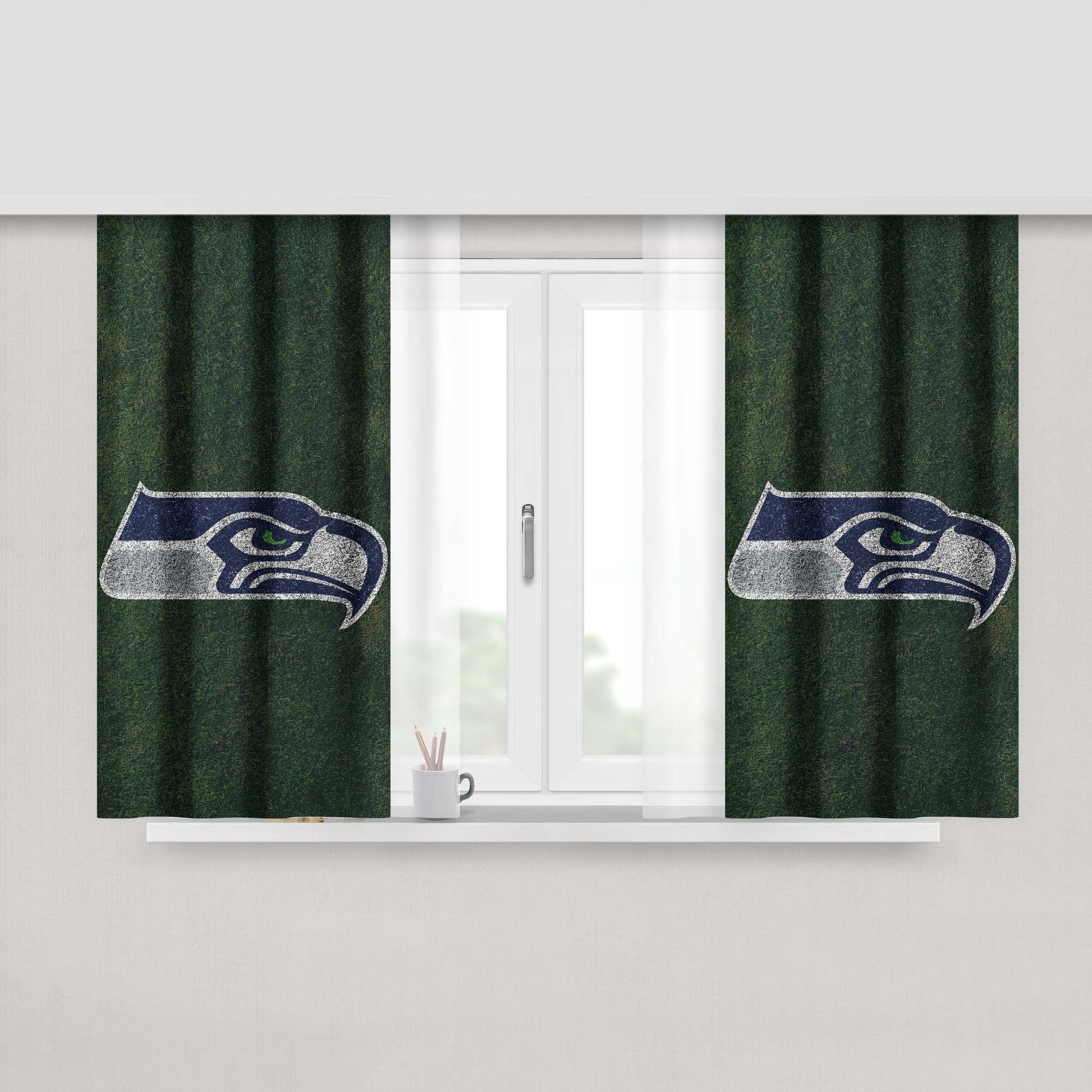 Green Seattle Seahawks Logo Peach Skin Window Curtains