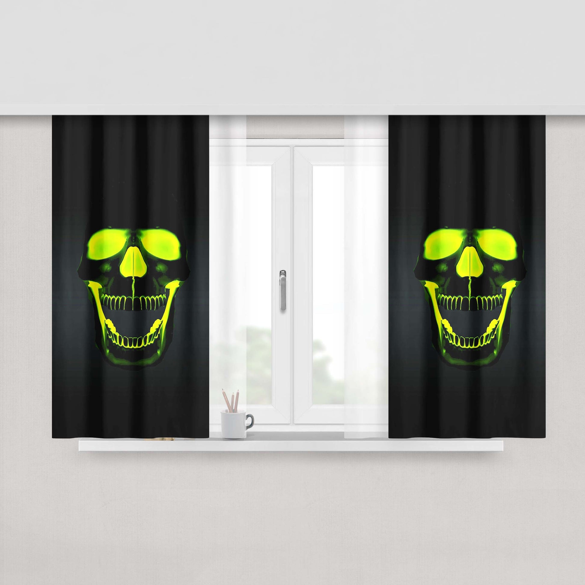Green Skull Neon Peach Skin Window Curtains