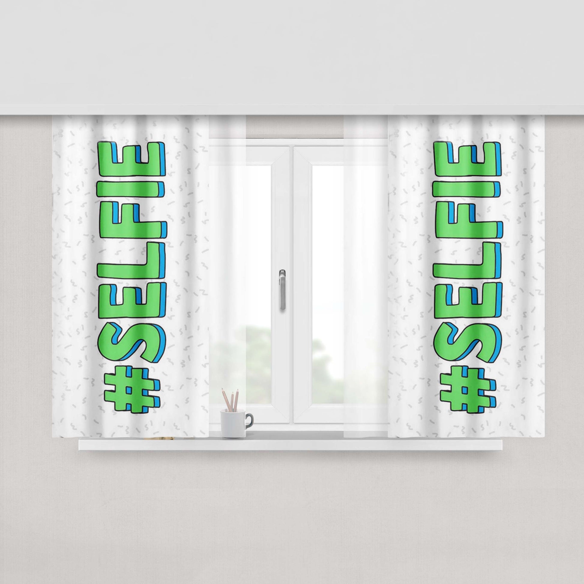 Green White Selfie Peach Skin Window Curtains