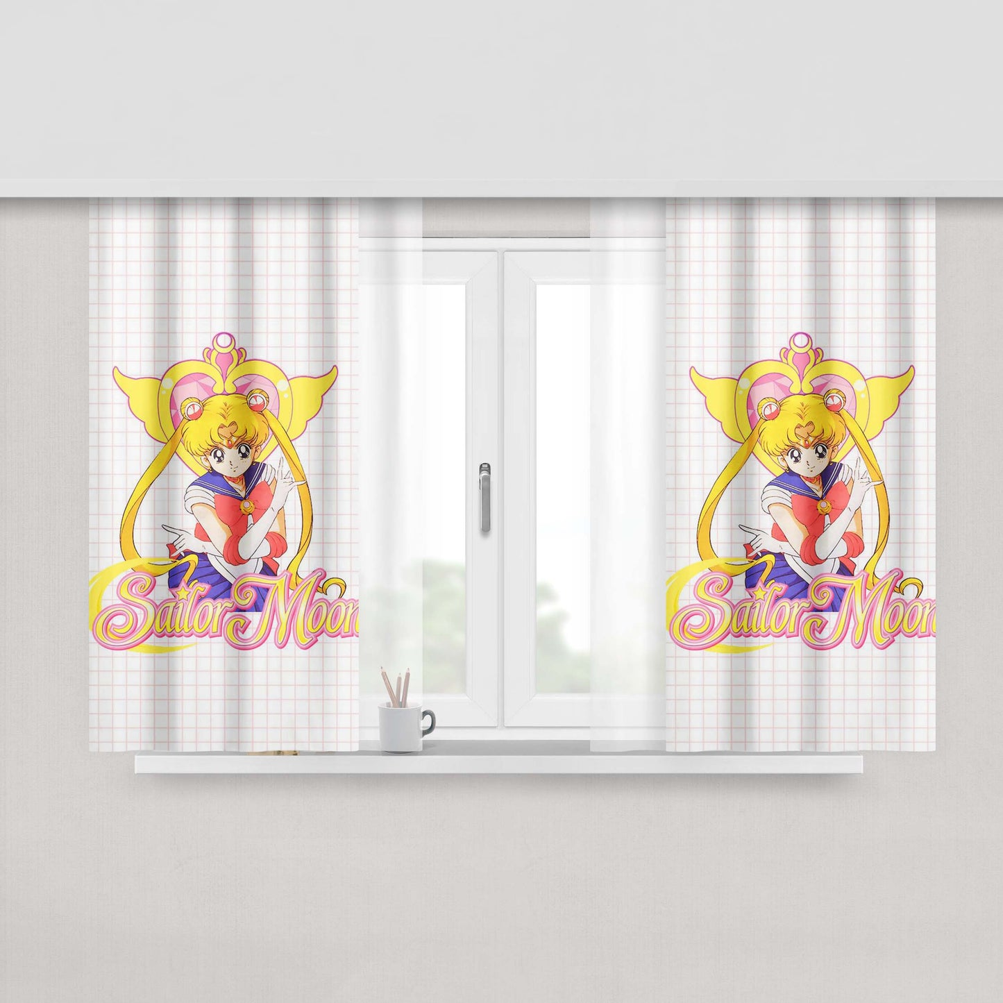 Grid Sailor Moon Classic Peach Skin Window Curtains