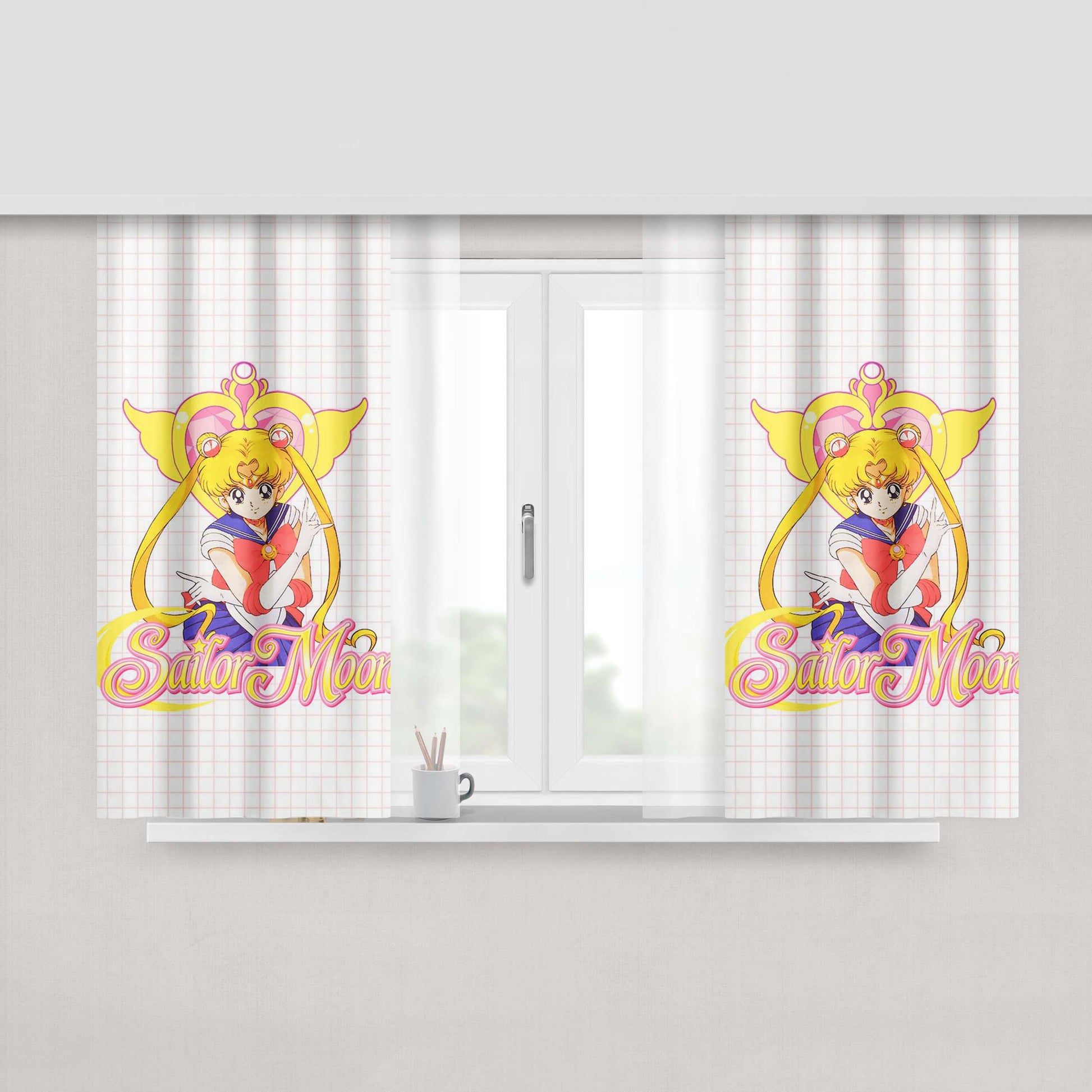 Grid Sailor Moon Classic Peach Skin Window Curtains