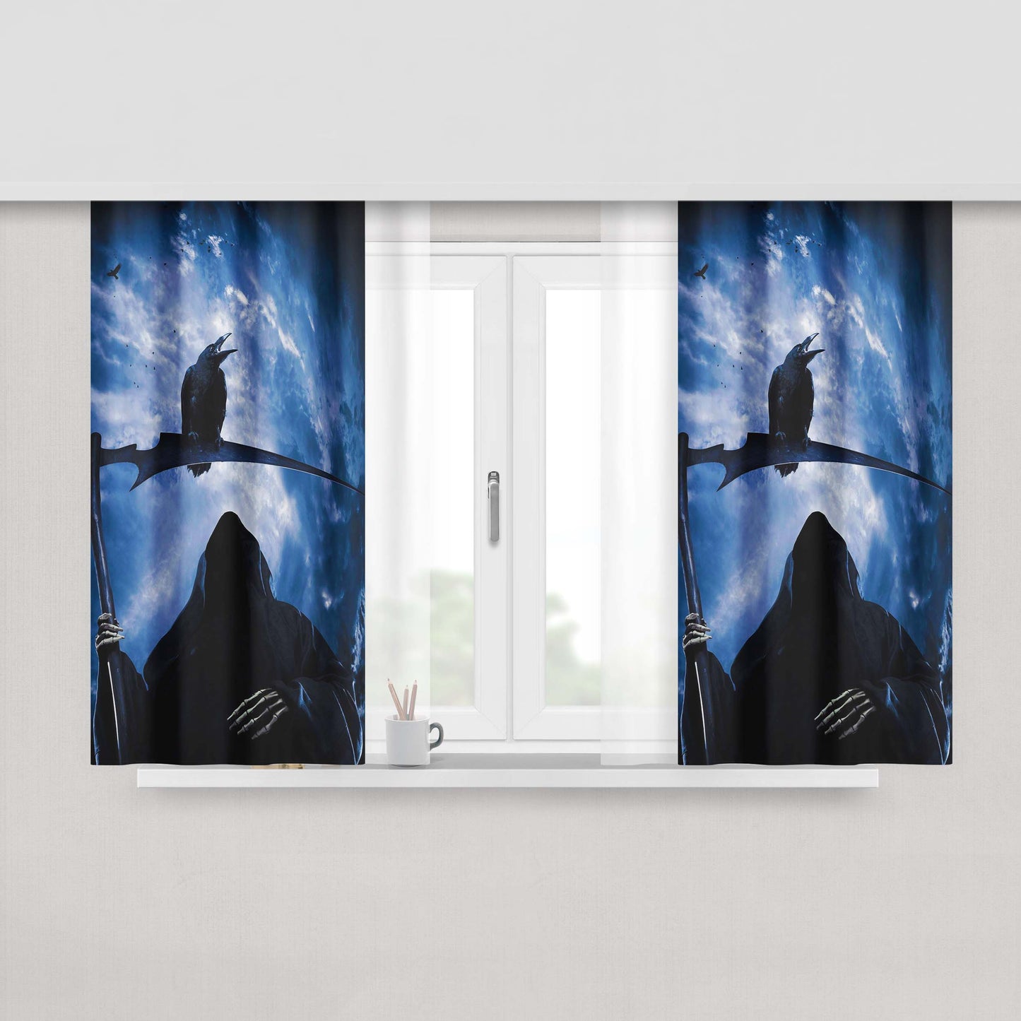 Grim Reaper Scythe Peach Skin Window Curtains