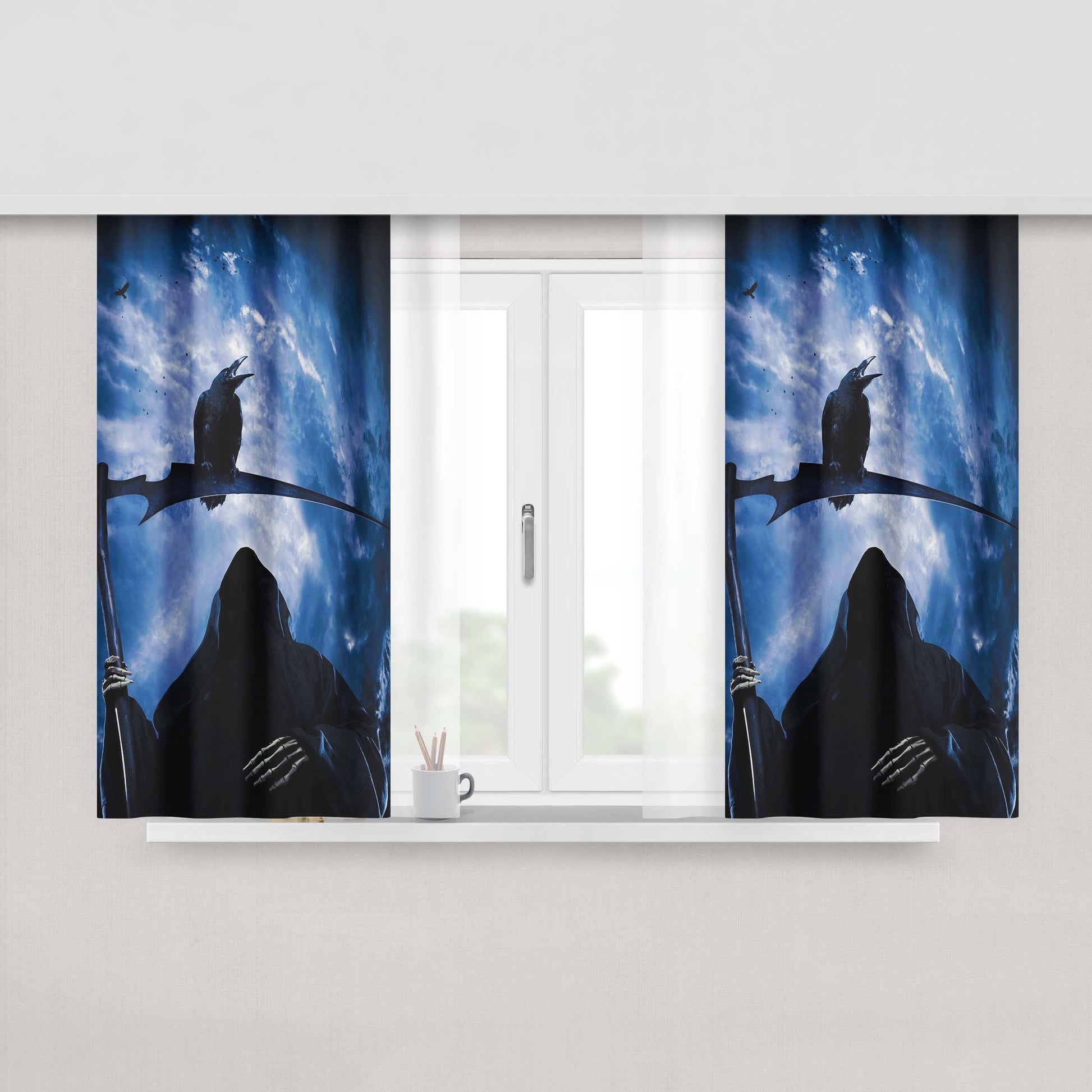 Grim Reaper Scythe Peach Skin Window Curtains