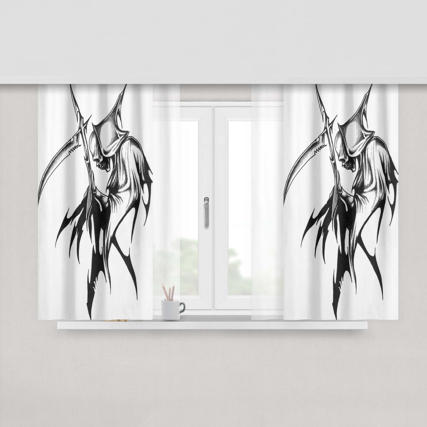 Grim Reaper White Peach Skin Window Curtains