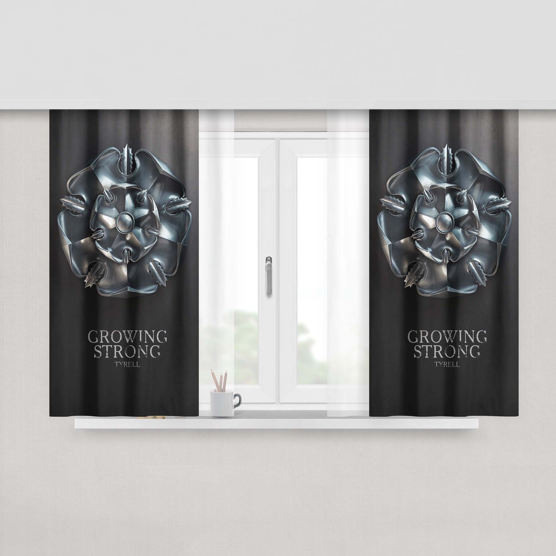 Growing Strong Tyrell Metal Logo Peach Skin Window Curtains