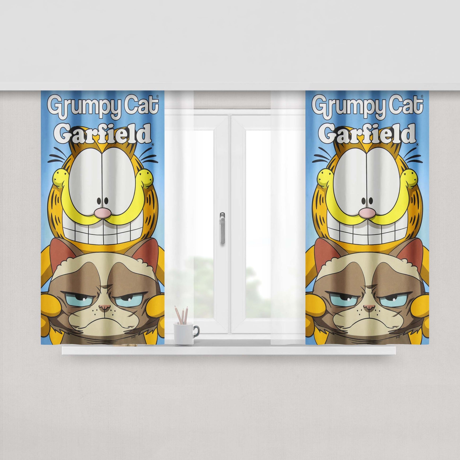 Grumpy Cat And Garfield Peach Skin Window Curtains