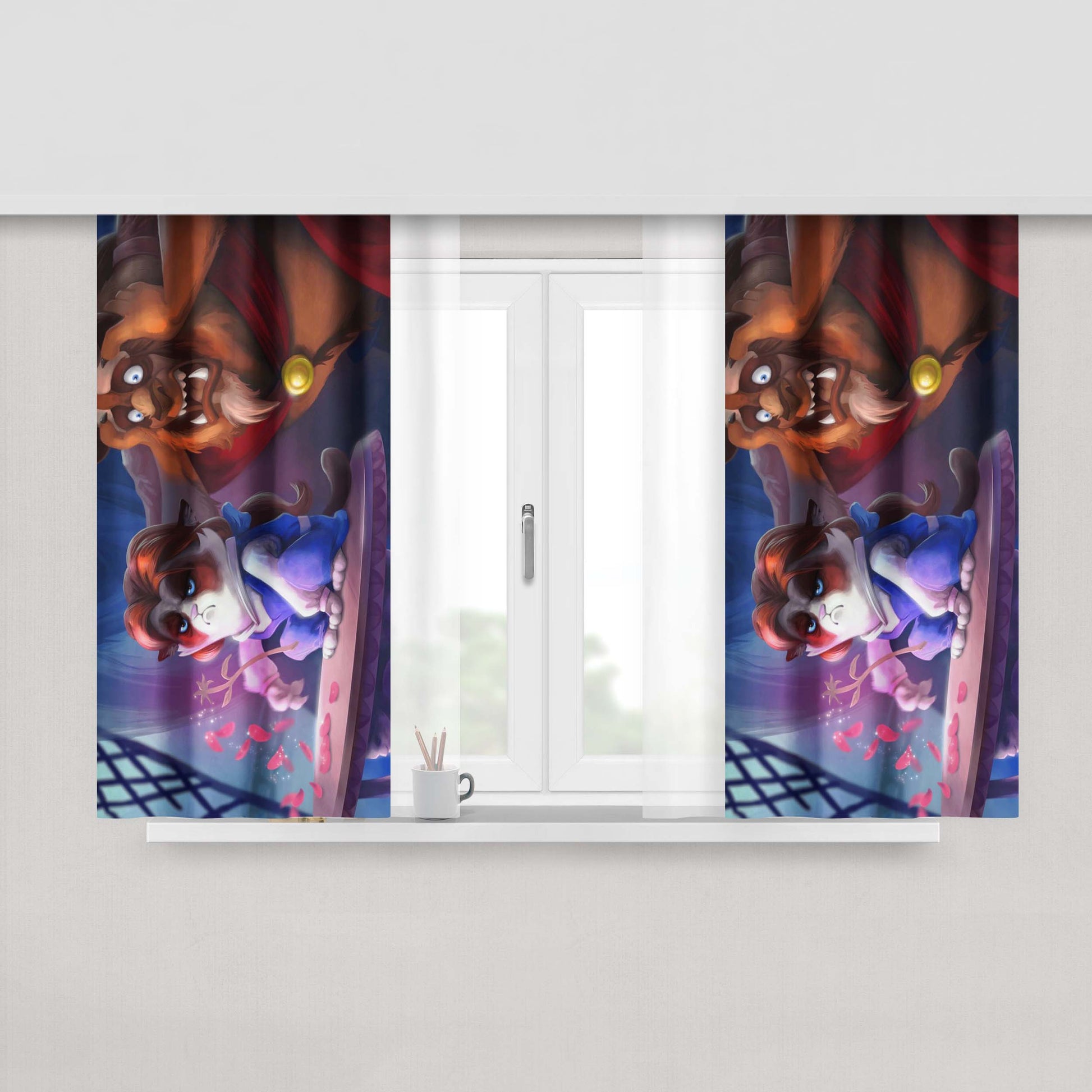 Grumpy Cat And The Beast Peach Skin Window Curtains