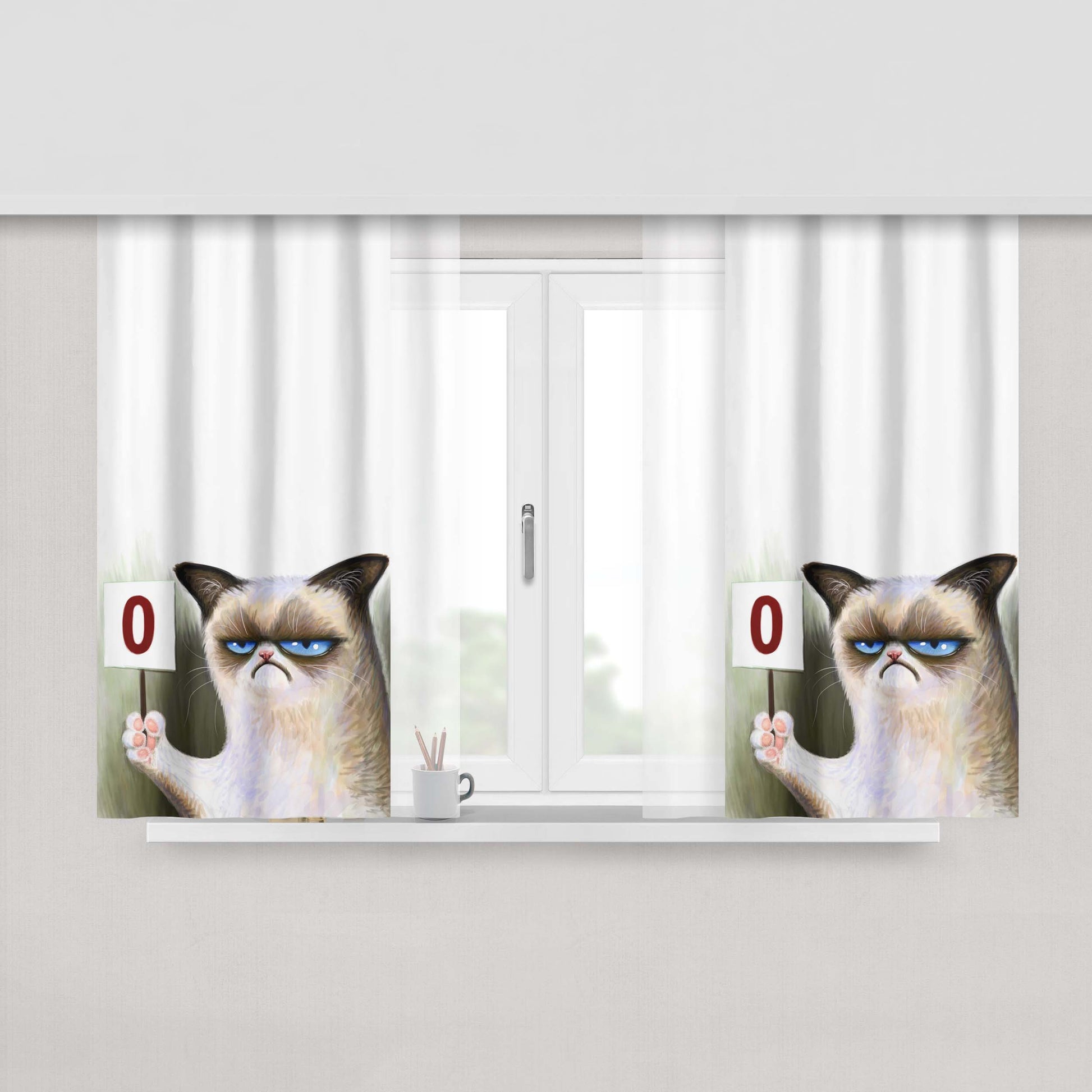 Grumpy Cat Art Zero Peach Skin Window Curtains