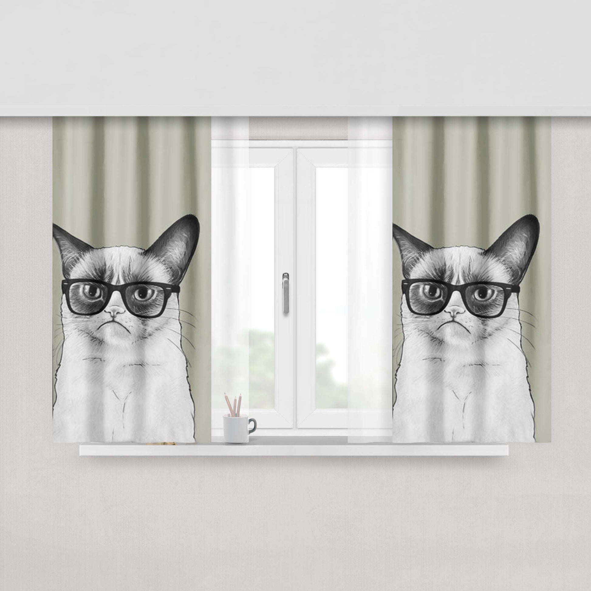 Grumpy Cat Glasses Peach Skin Window Curtains