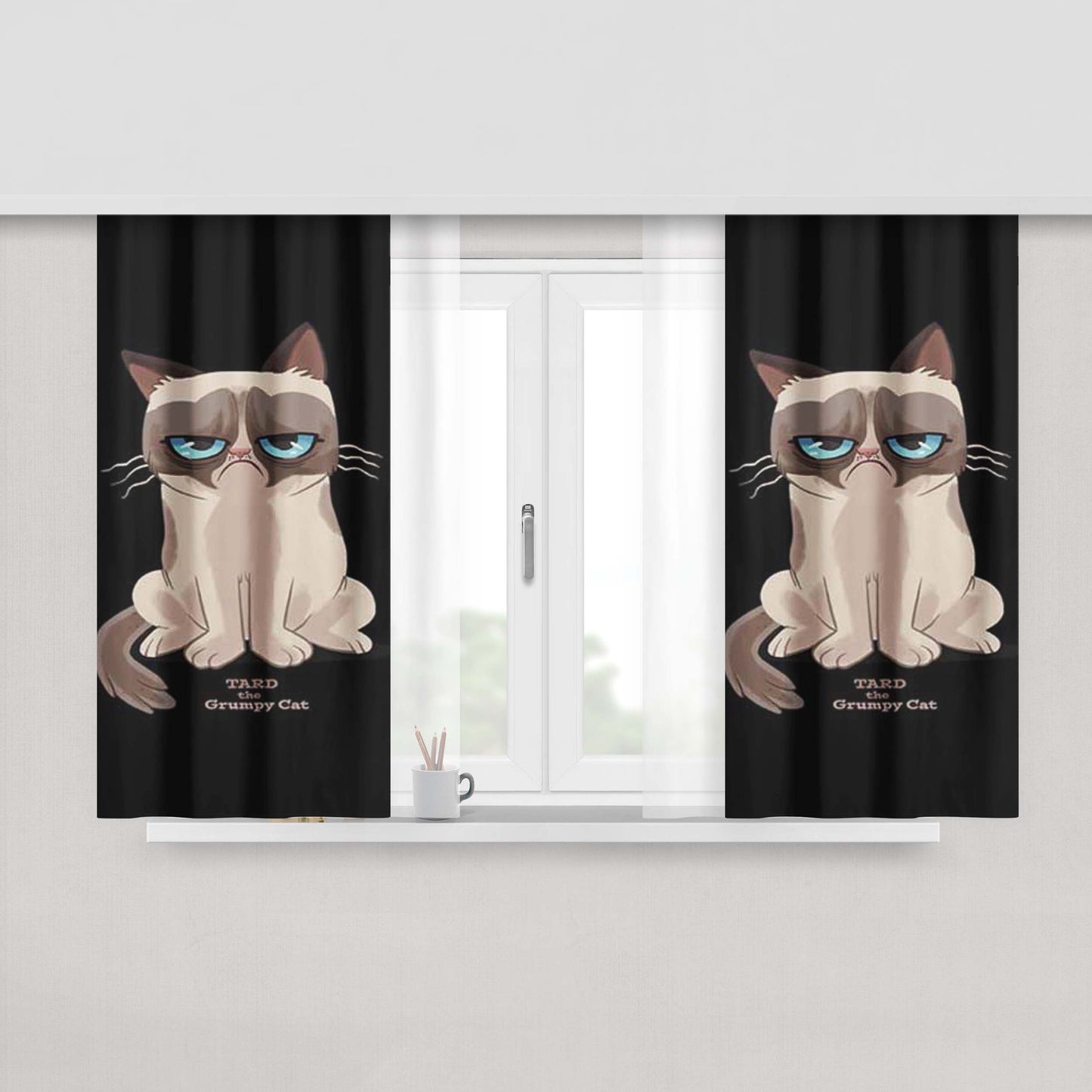Grumpy Cat Tard Peach Skin Window Curtains