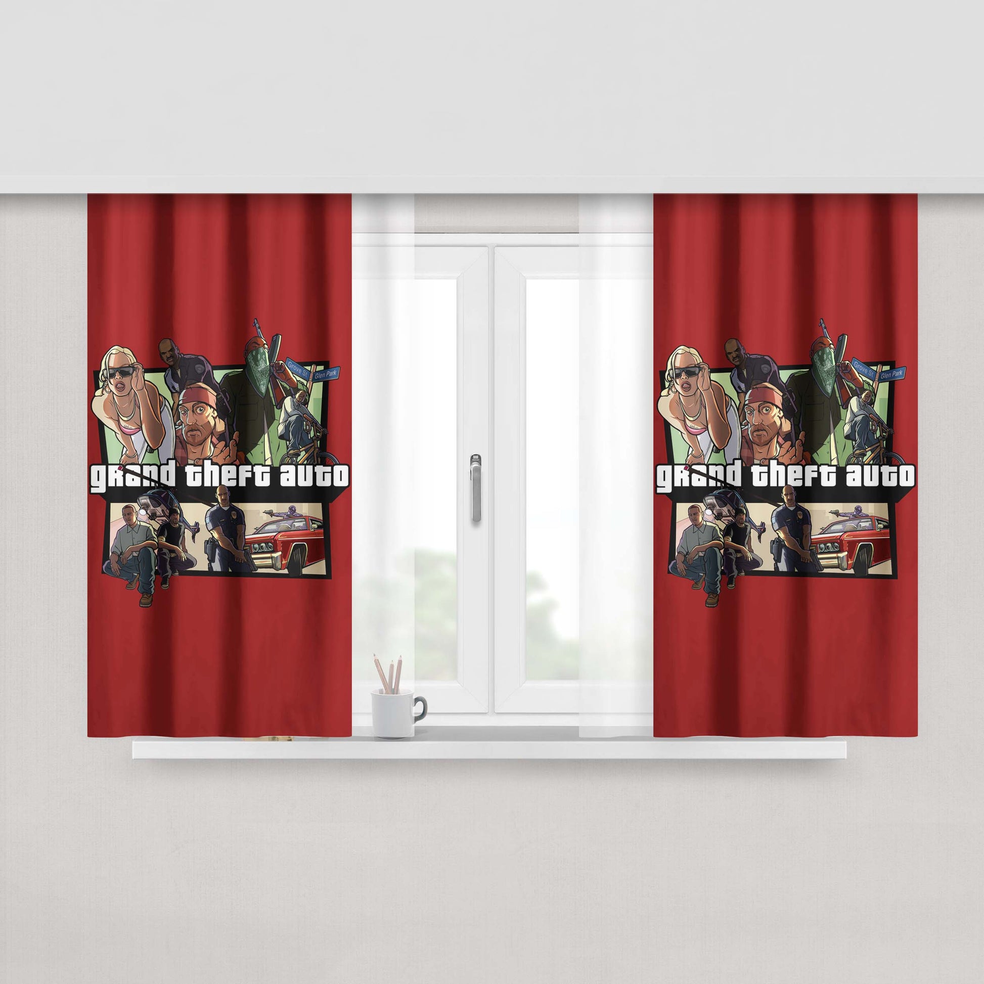 Gta Red Background Peach Skin Window Curtains