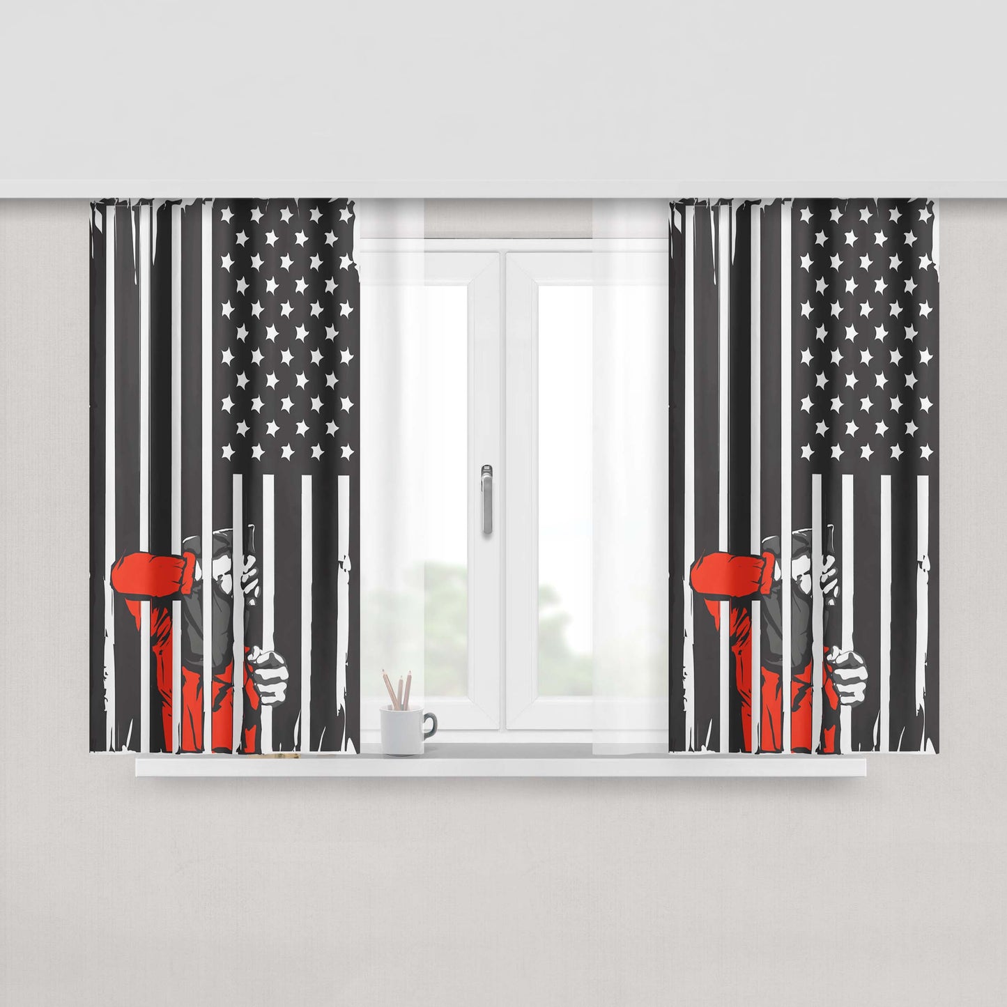 Guantanamo Us Flag Political Peach Skin Window Curtains
