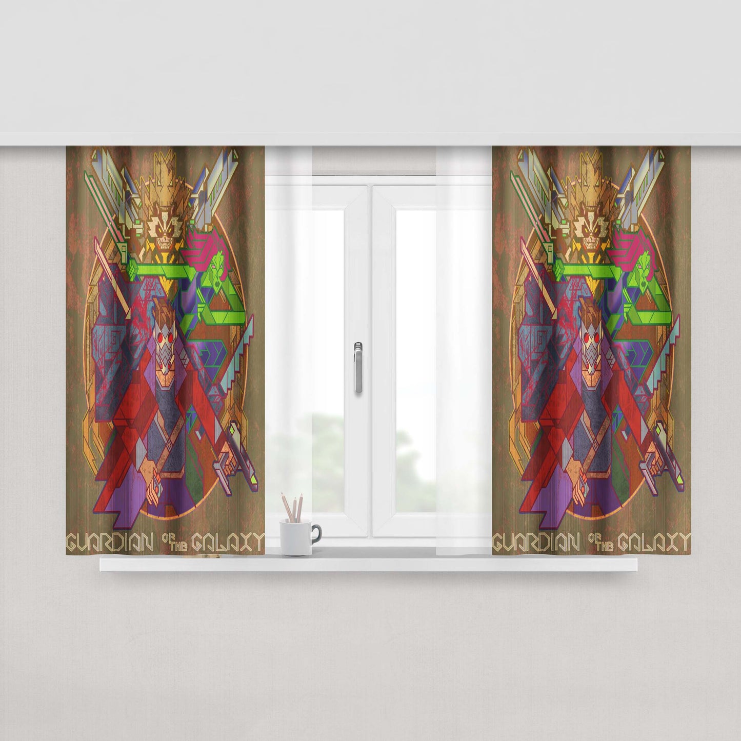 Guardian Of Galaxy Stained Glass Peach Skin Window Curtains