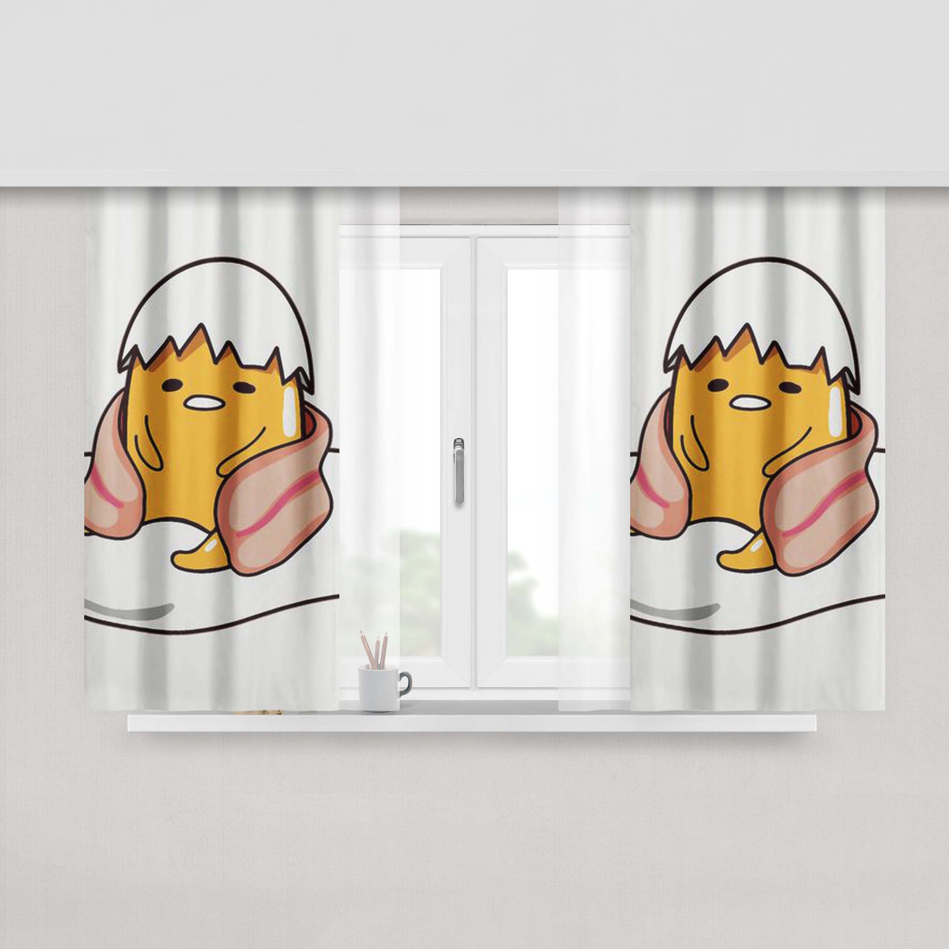 Gudetama Love Bacon Peach Skin Window Curtains