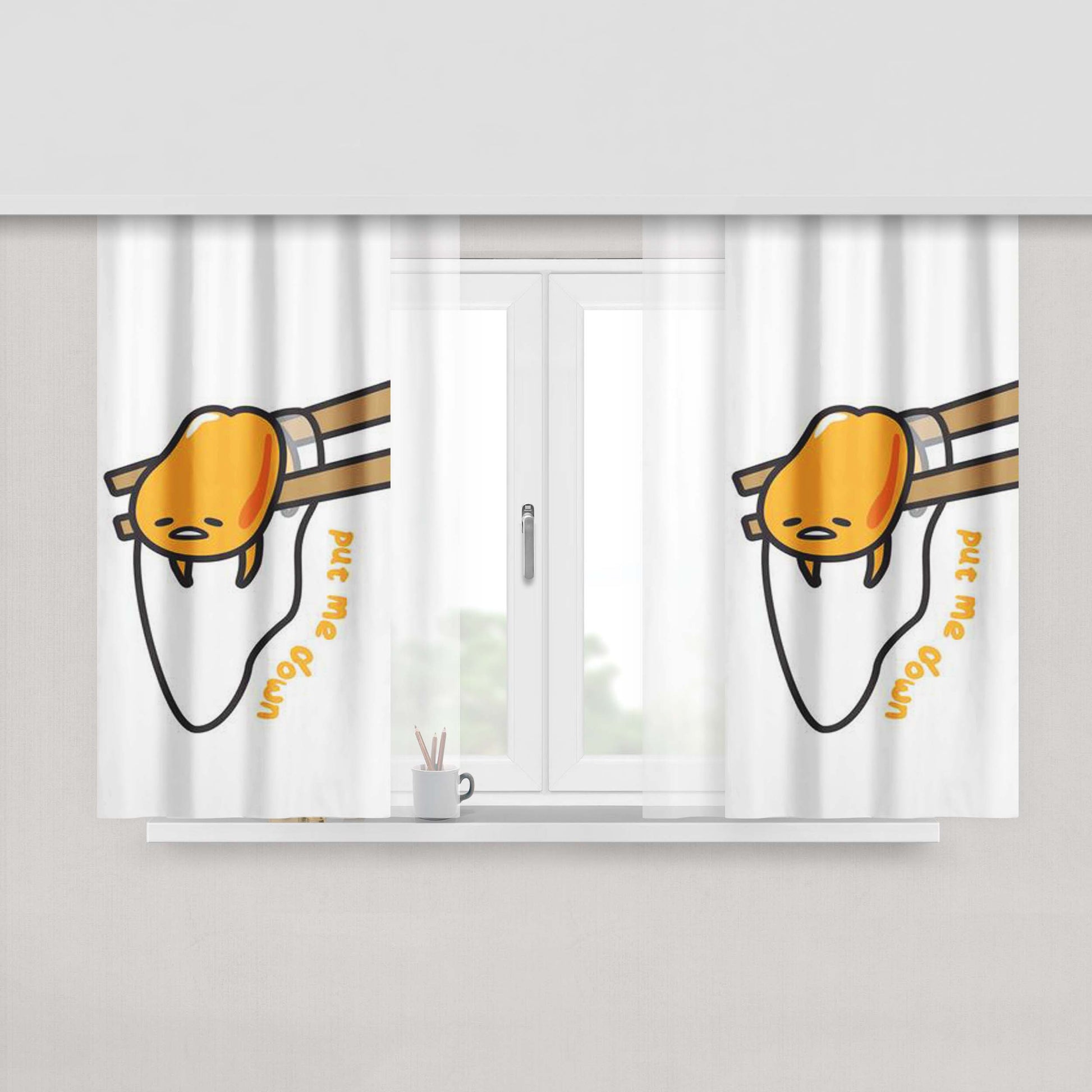 Gudetama Put Me Down Peach Skin Window Curtains