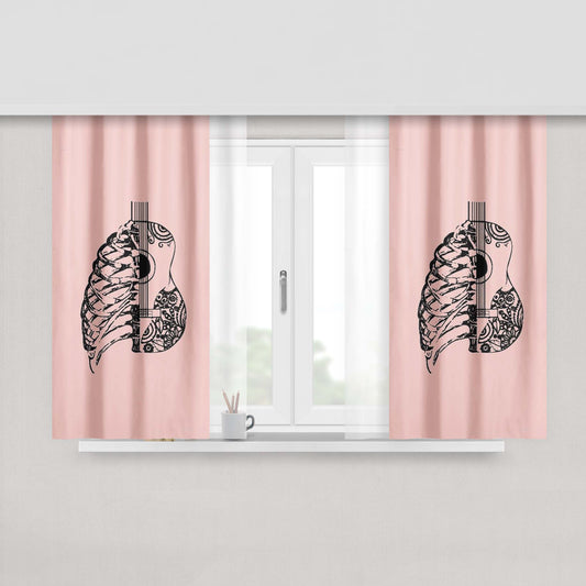 Guitar And Rib Cage Music Graphic Gift For Her Hand Drawn Peach Skin Window Curtains