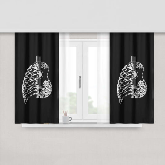 Guitar And Rib Cage Music Graphic Gift Peach Skin Window Curtains