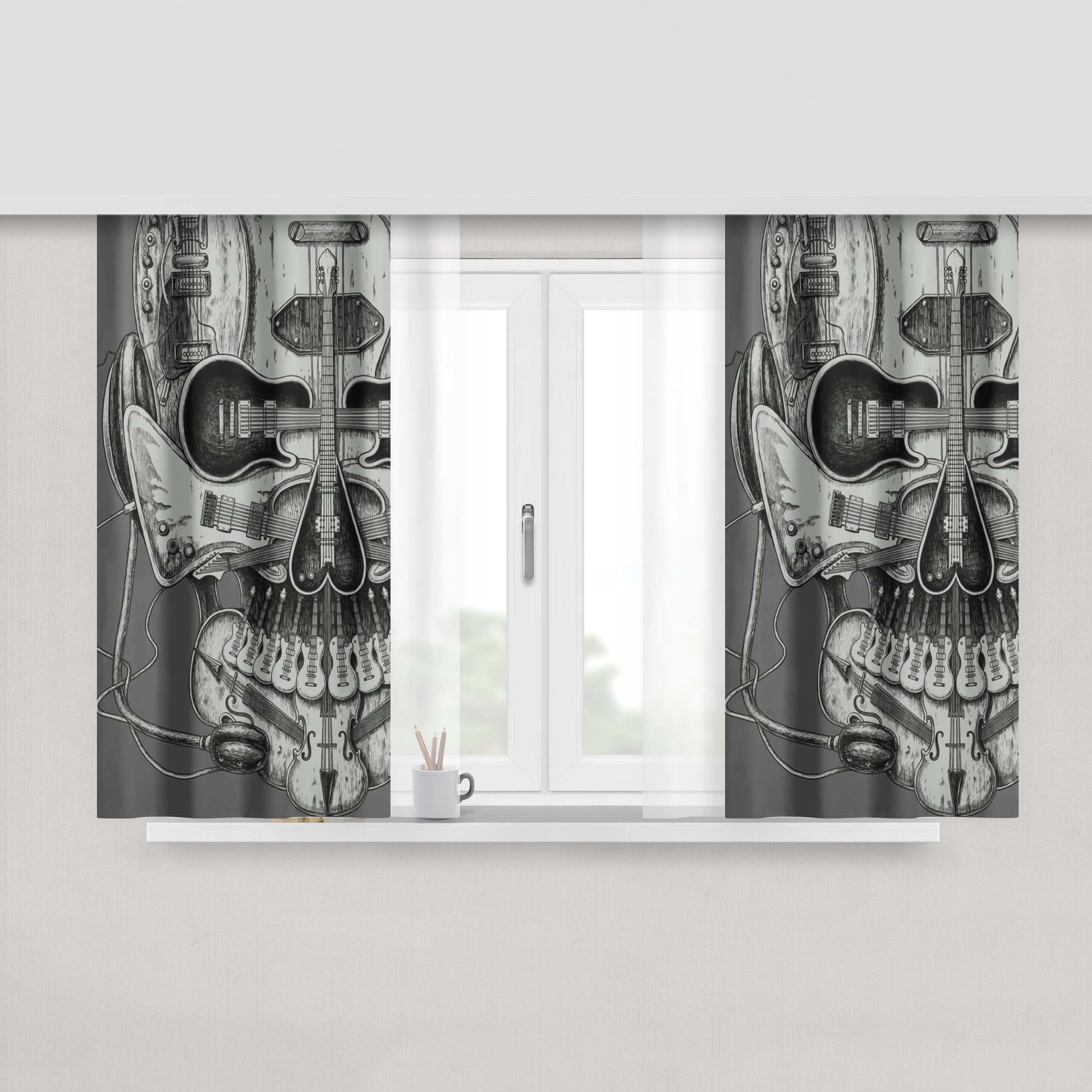 Guitars Skull Music Peach Skin Window Curtains