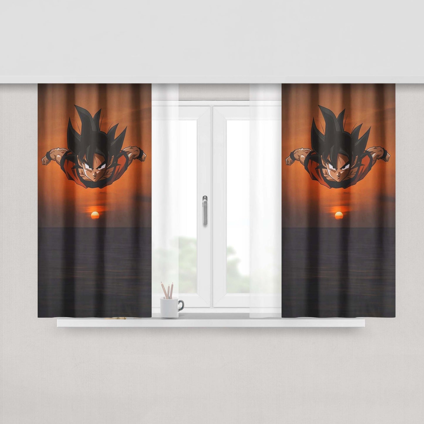 Guku Dragon Ball Sunset Wallpaper Peach Skin Window Curtains