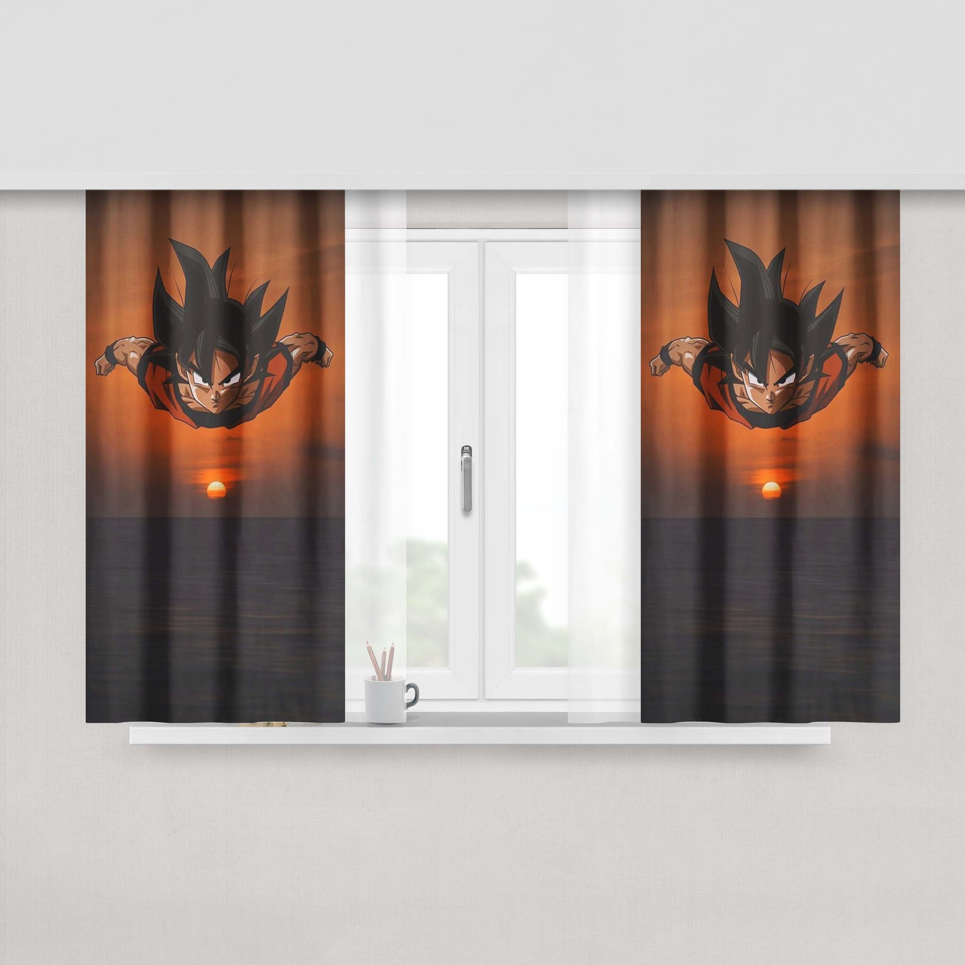 Guku Dragon Ball Sunset Wallpaper Peach Skin Window Curtains