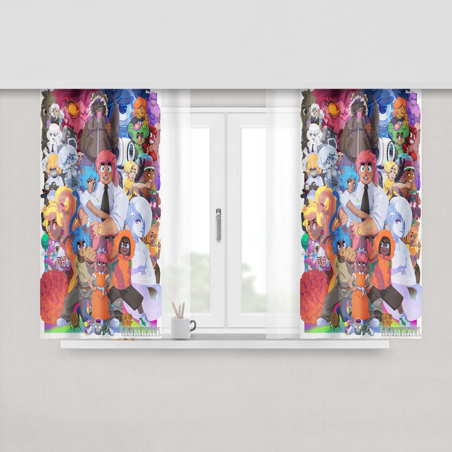 Gumball Tovio Rogers All Characters Artwork Peach Skin Window Curtains